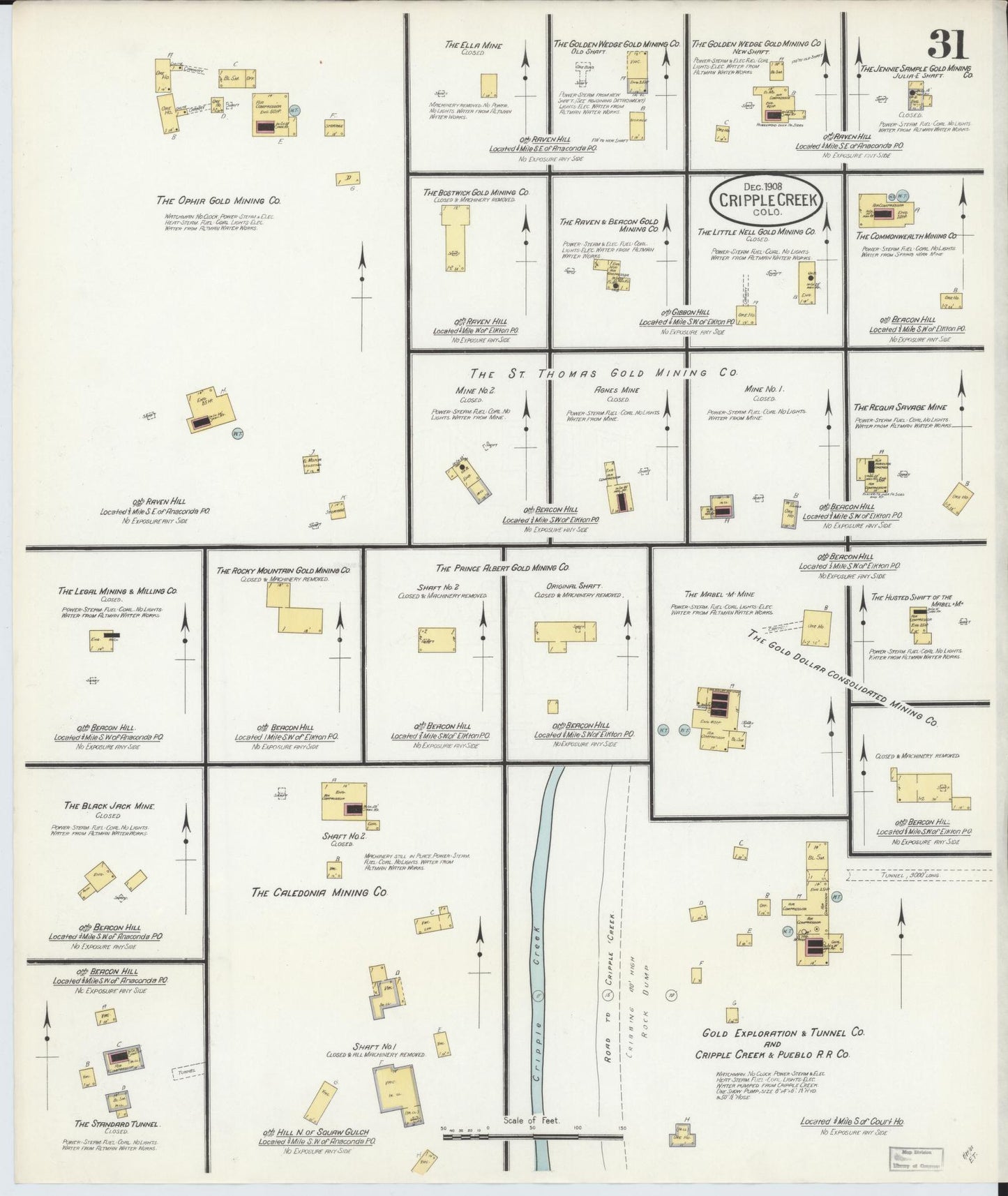 Sanborn Fire Insurance Map from Cripple Creek, Teller County, Colorado (1908), Sheet #0031 - Historic Sanborn Fire Insurance Map Print, vintage old map wall art, antique decor, genealogy gift, Colorado Colorado map
