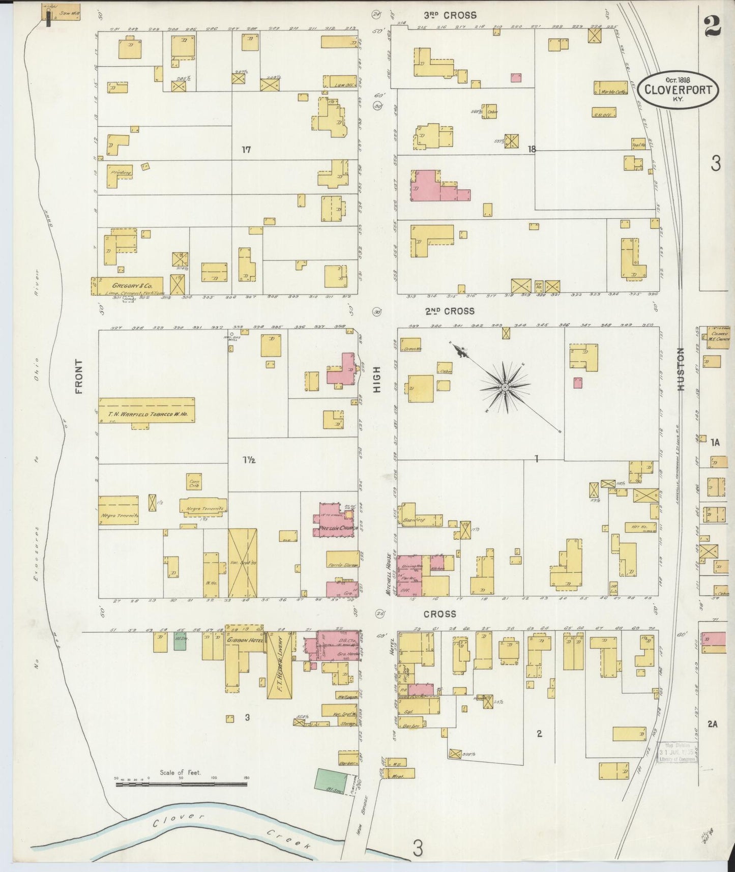 Sanborn Fire Insurance Map from Cloverport, Breckinridge County, Kentucky (1898), Sheet #0002 - Historic Sanborn Fire Insurance Map Print, vintage old map wall art, antique decor, genealogy gift, Kentucky Kentucky map