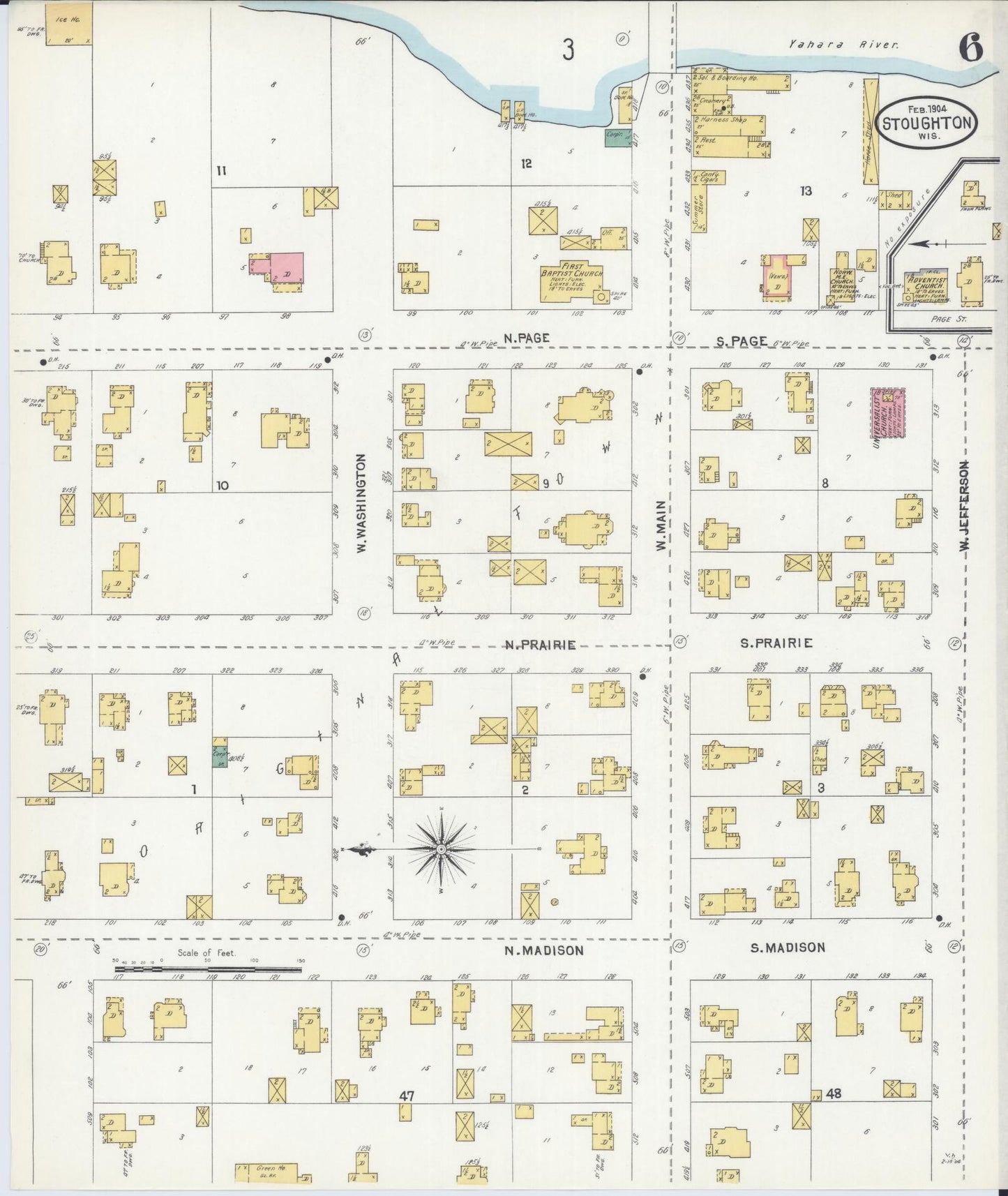 Sanborn Fire Insurance Map from Stoughton, Dane County, Wisconsin (1904), Sheet #0006 - Historic Sanborn Fire Insurance Map Print, vintage old map wall art, antique decor, genealogy gift, Wisconsin Wisconsin map
