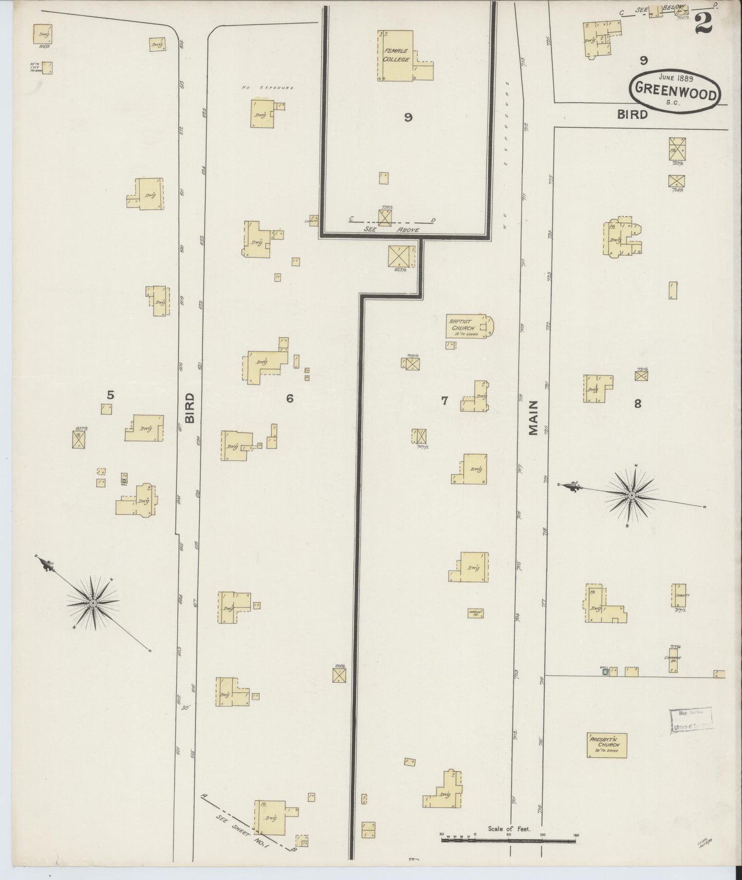 Sanborn Fire Insurance Map from Greenwood, Greenwood County, South Carolina (1889), Sheet #0002 - Historic Sanborn Fire Insurance Map Print, vintage old map wall art, antique decor, genealogy gift, South Carolina South Carolina map