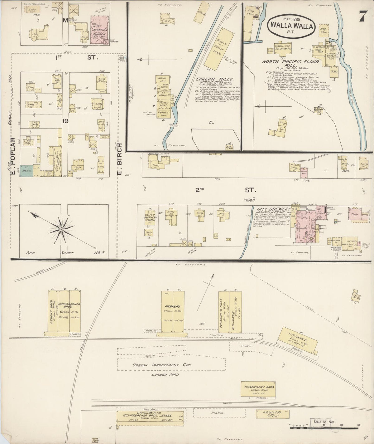Sanborn Fire Insurance Map from Walla Walla, Walla Walla County, Washington (1888), Sheet #0007 - Historic Sanborn Fire Insurance Map Print, vintage old map wall art, antique decor, genealogy gift, Washington Washington map