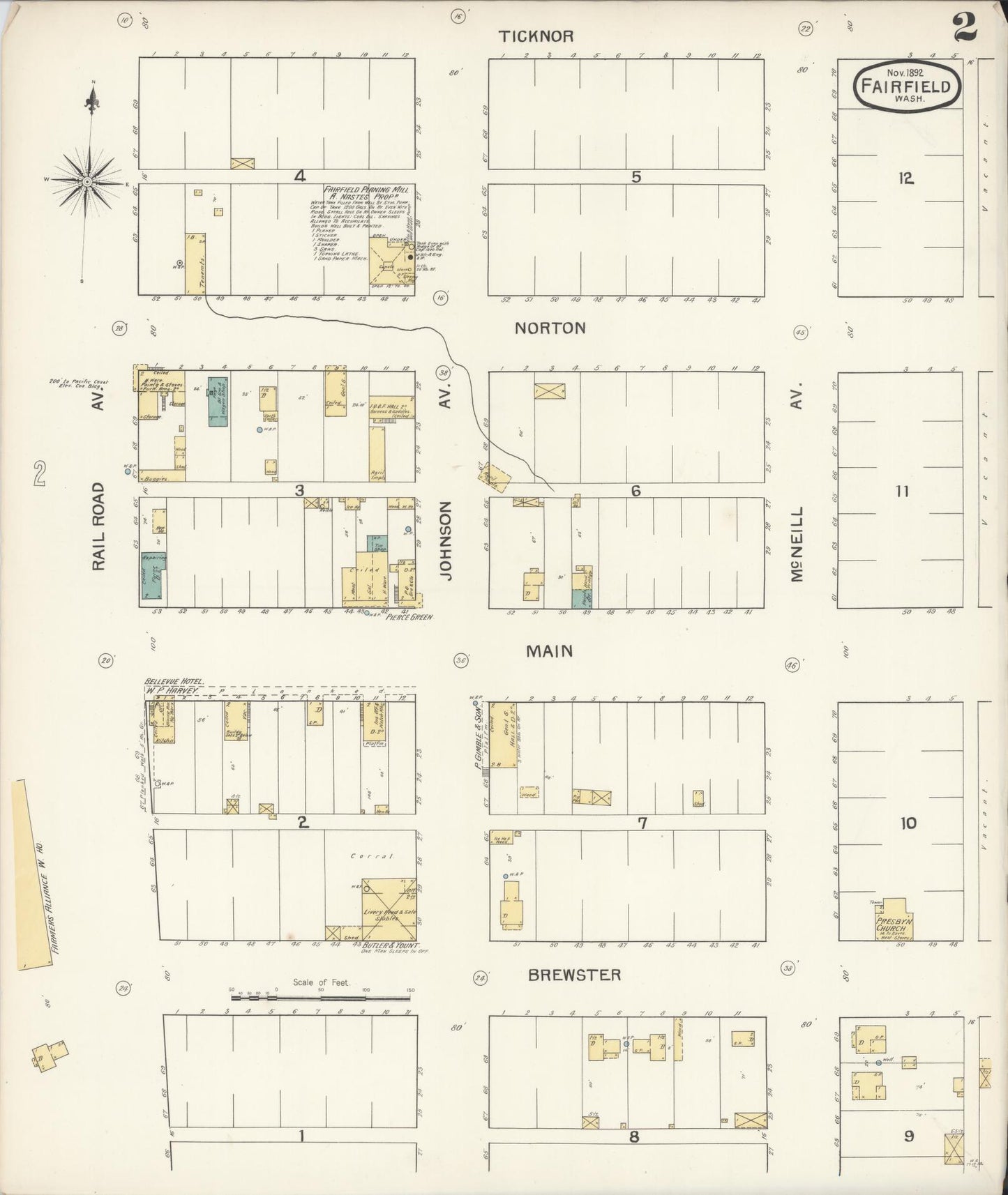 Sanborn Fire Insurance Map from Fairfield, Spokane County, Washington (1892), Sheet #0002 - Complete Map Set gallery image, historic Sanborn map, vintage wall art, Washington Washington
