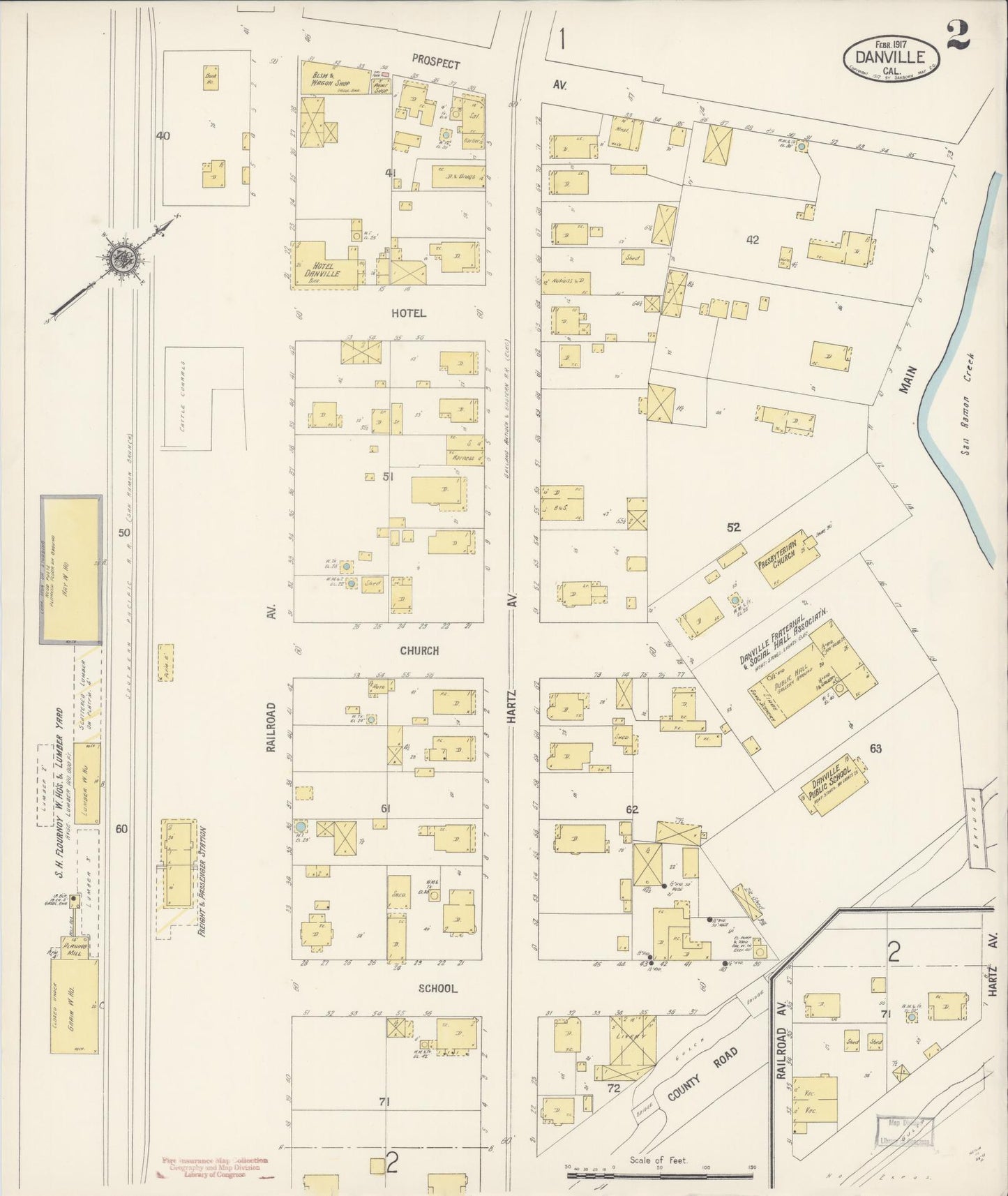 Sanborn Fire Insurance Map from Danville, Contra Costa County, California (1917), Sheet #0002 - Complete Map Set gallery image, historic Sanborn map, vintage wall art, California California