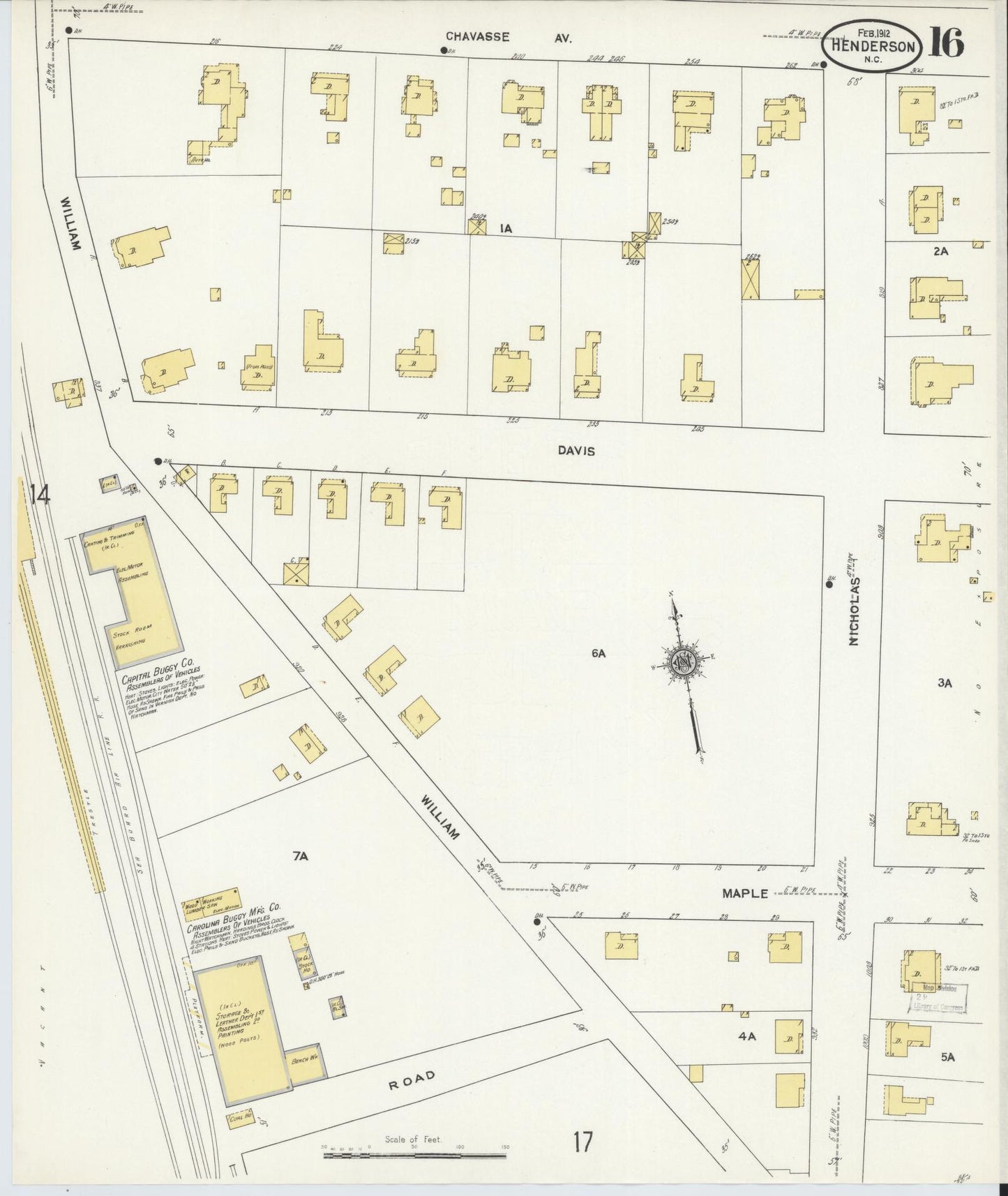 Sanborn Fire Insurance Map from Henderson, Vance County, North Carolina (1912), Sheet #0016 - Historic Sanborn Fire Insurance Map Print, vintage old map wall art, antique decor, genealogy gift, North Carolina North Carolina map