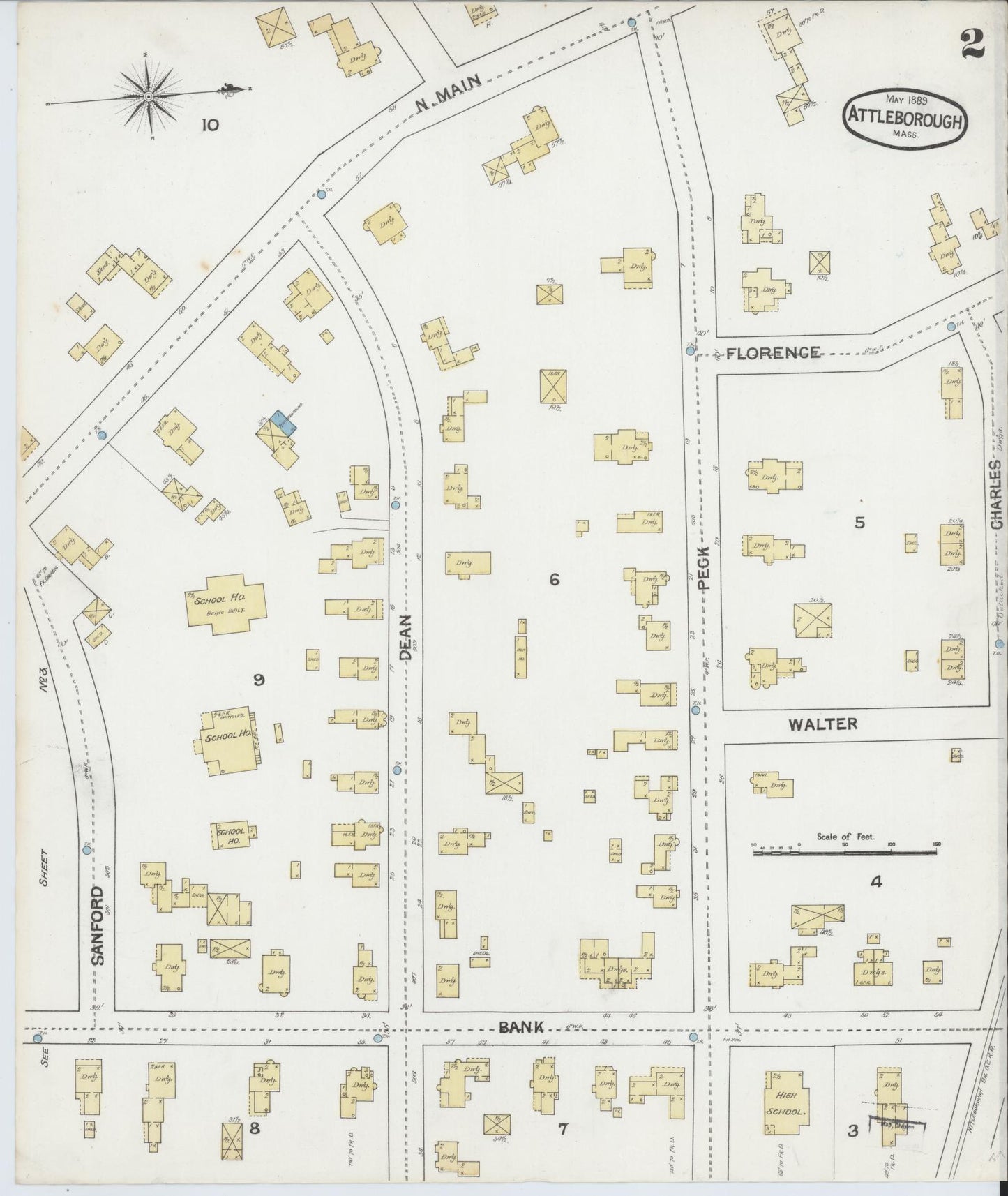 Sanborn Fire Insurance Map from Attleboro, Bristol County, Massachusetts (1889), Sheet #0002 - Historic Sanborn Fire Insurance Map Print, vintage old map wall art, antique decor, genealogy gift, Massachusetts Massachusetts map