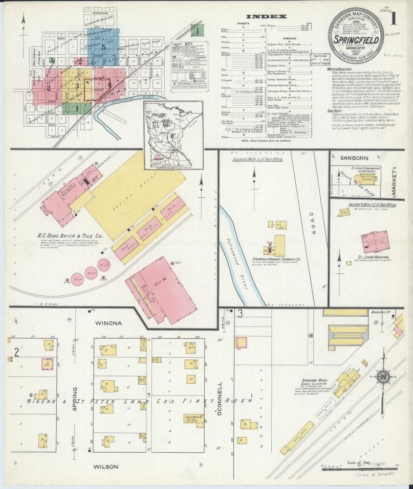 Sanborn Fire Insurance Map from Springfield, Brown County, Minnesota. (1917) – Map View