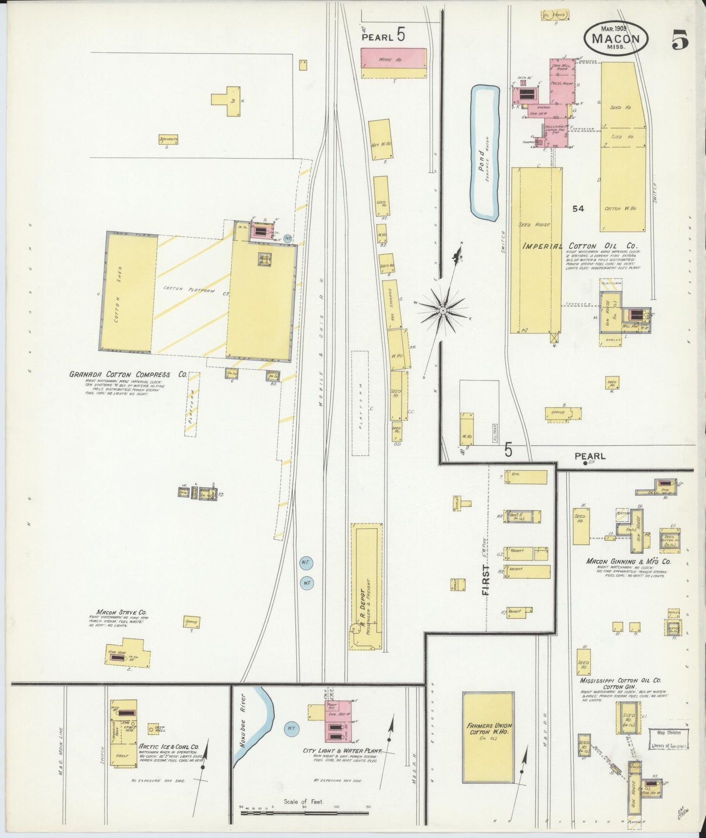 Sanborn Fire Insurance Map from Macon, Noxubee County, Mississippi (1909), Sheet #0005 - Complete Map Set gallery image, historic Sanborn map, vintage wall art, Mississippi Mississippi