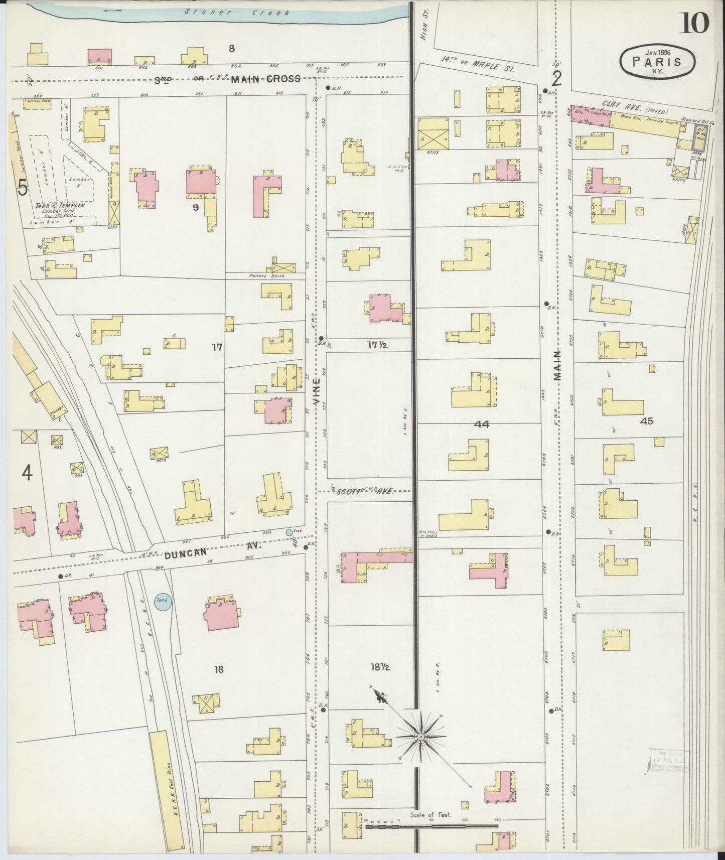 Sanborn Fire Insurance Map from Paris, Bourbon County, Kentucky (1896), Sheet #0010 - Complete Map Set gallery image, historic Sanborn map, vintage wall art, Kentucky Kentucky