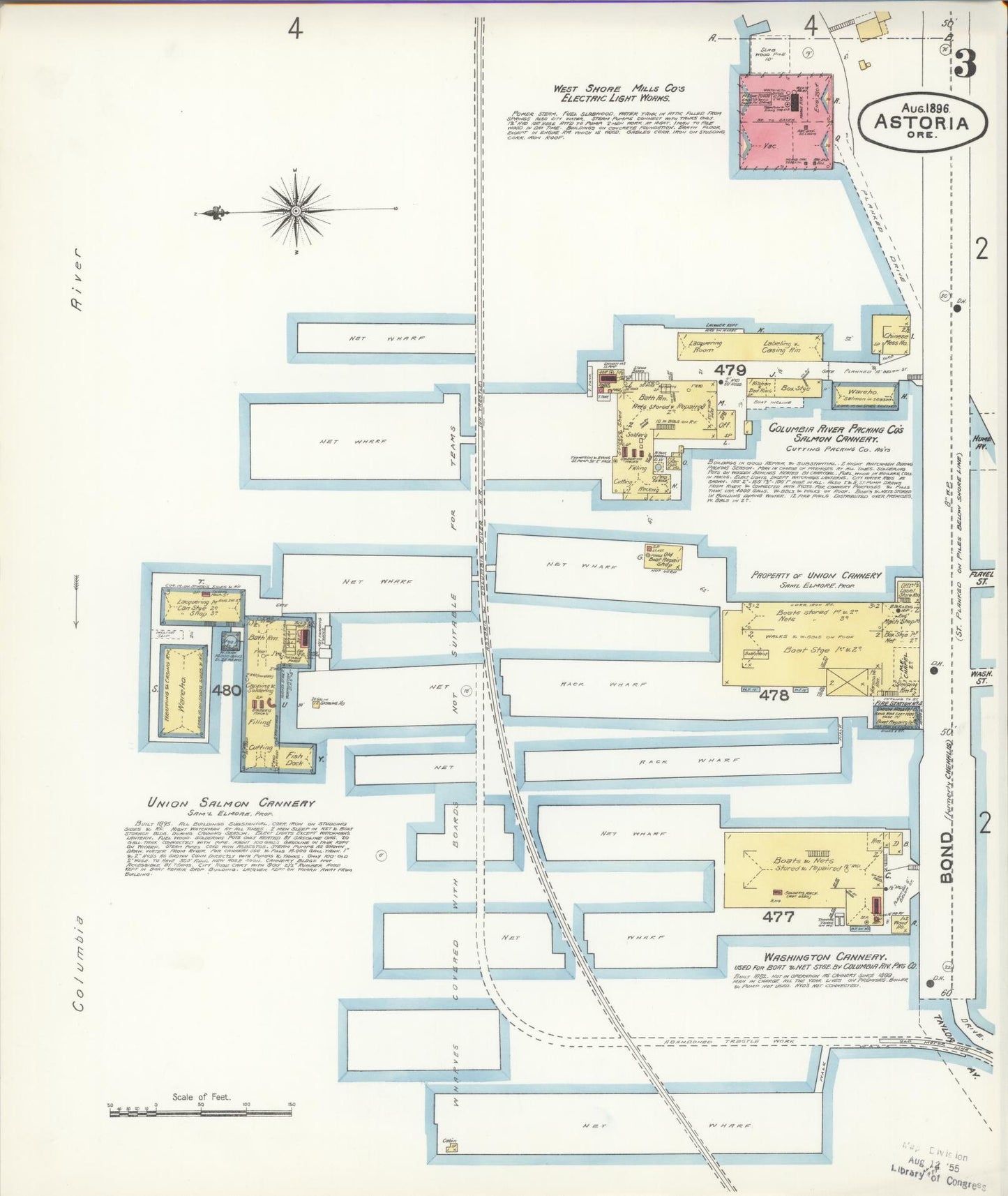 Sanborn Fire Insurance Map from Astoria, Clatsop County, Oregon (1896), Sheet #0003 - Historic Sanborn Fire Insurance Map Print, vintage old map wall art, antique decor, genealogy gift, Oregon Oregon map