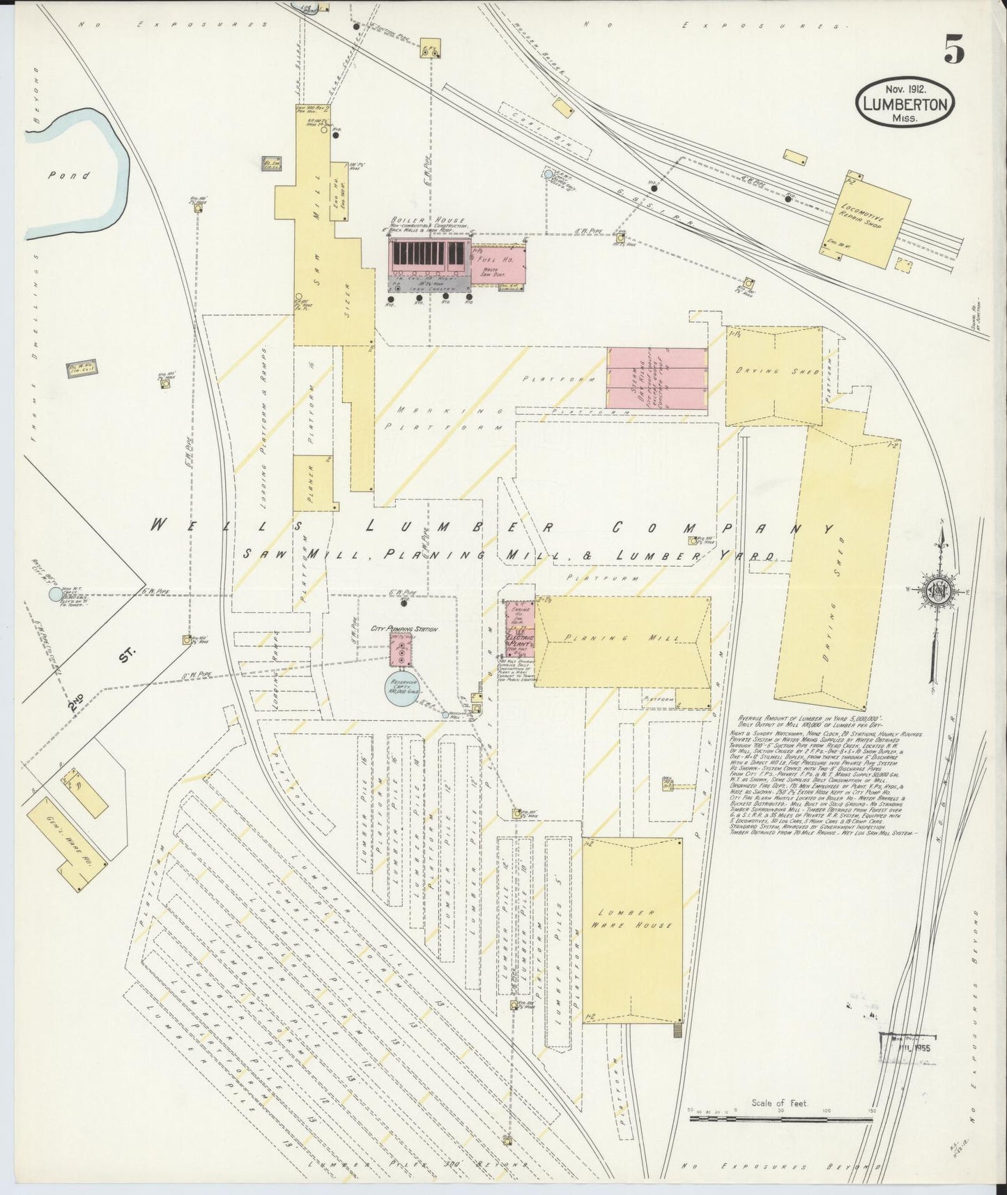 Sanborn Fire Insurance Map from Lumberton, Lamar County, Mississippi (1912), Sheet #0005 - Historic Sanborn Fire Insurance Map Print, vintage old map wall art, antique decor, genealogy gift, Mississippi Mississippi map
