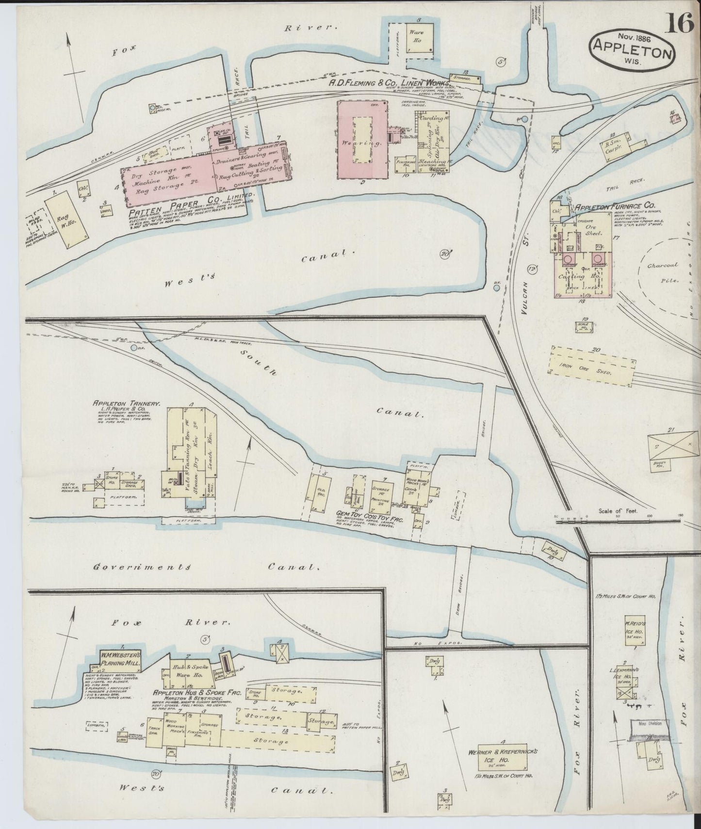 Sanborn Fire Insurance Map from Appleton, Outagamie County, Wisconsin (1886), Sheet #0016 - Historic Sanborn Fire Insurance Map Print, vintage old map wall art, antique decor, genealogy gift, Wisconsin Wisconsin map