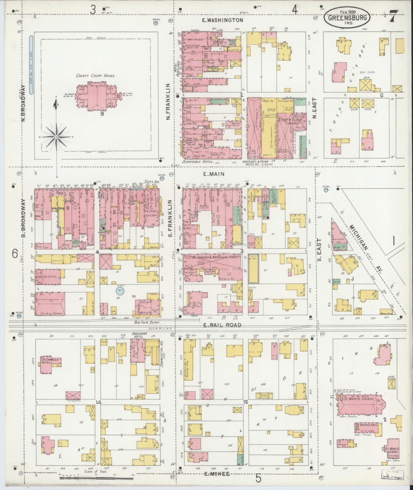 Sanborn Fire Insurance Map from Greensburg, Decatur County, Indiana (1899), Sheet #0007 - Complete Map Set gallery image, historic Sanborn map, vintage wall art, Indiana Indiana