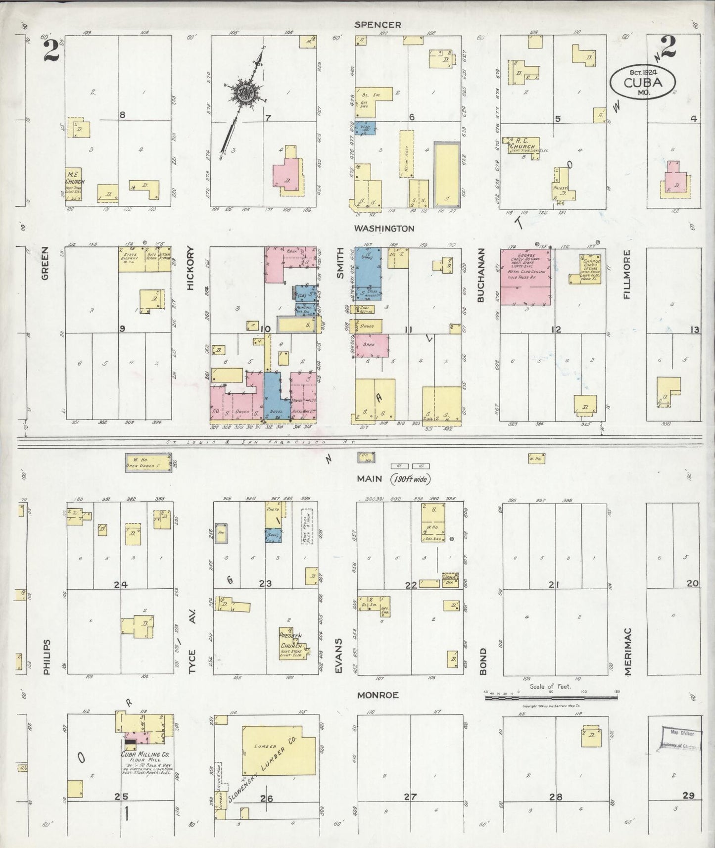 Sanborn Fire Insurance Map from Cuba, Crawford County, Missouri (1924), Sheet #0002 - Historic Sanborn Fire Insurance Map Print, vintage old map wall art, antique decor, genealogy gift, Missouri Missouri map