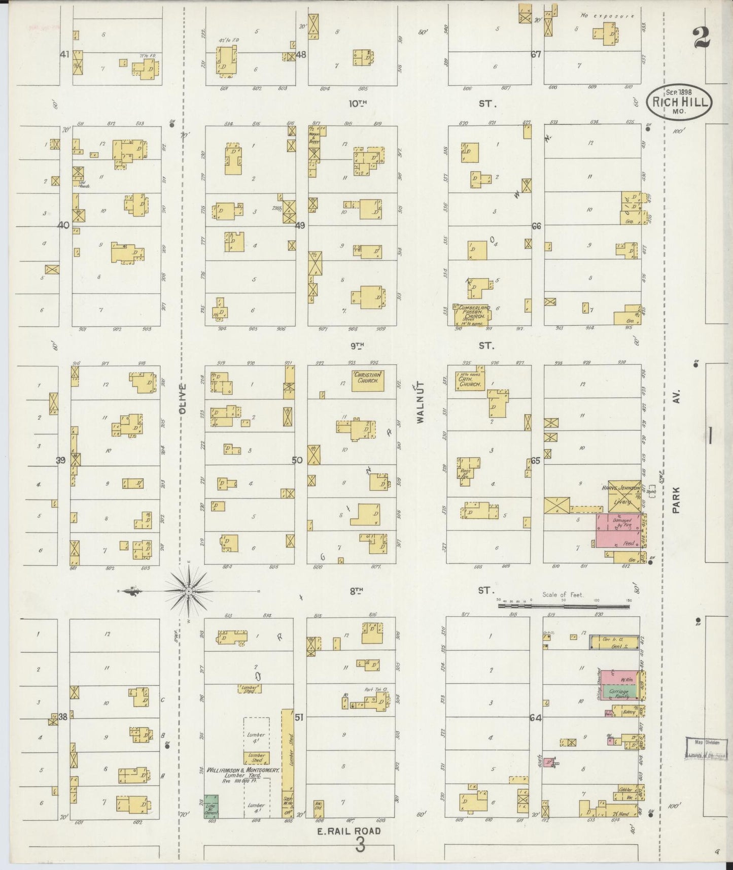 Sanborn Fire Insurance Map from Rich Hill, Bates County, Missouri (1898), Sheet #0002 - Historic Sanborn Fire Insurance Map Print, vintage old map wall art, antique decor, genealogy gift, Missouri Missouri map