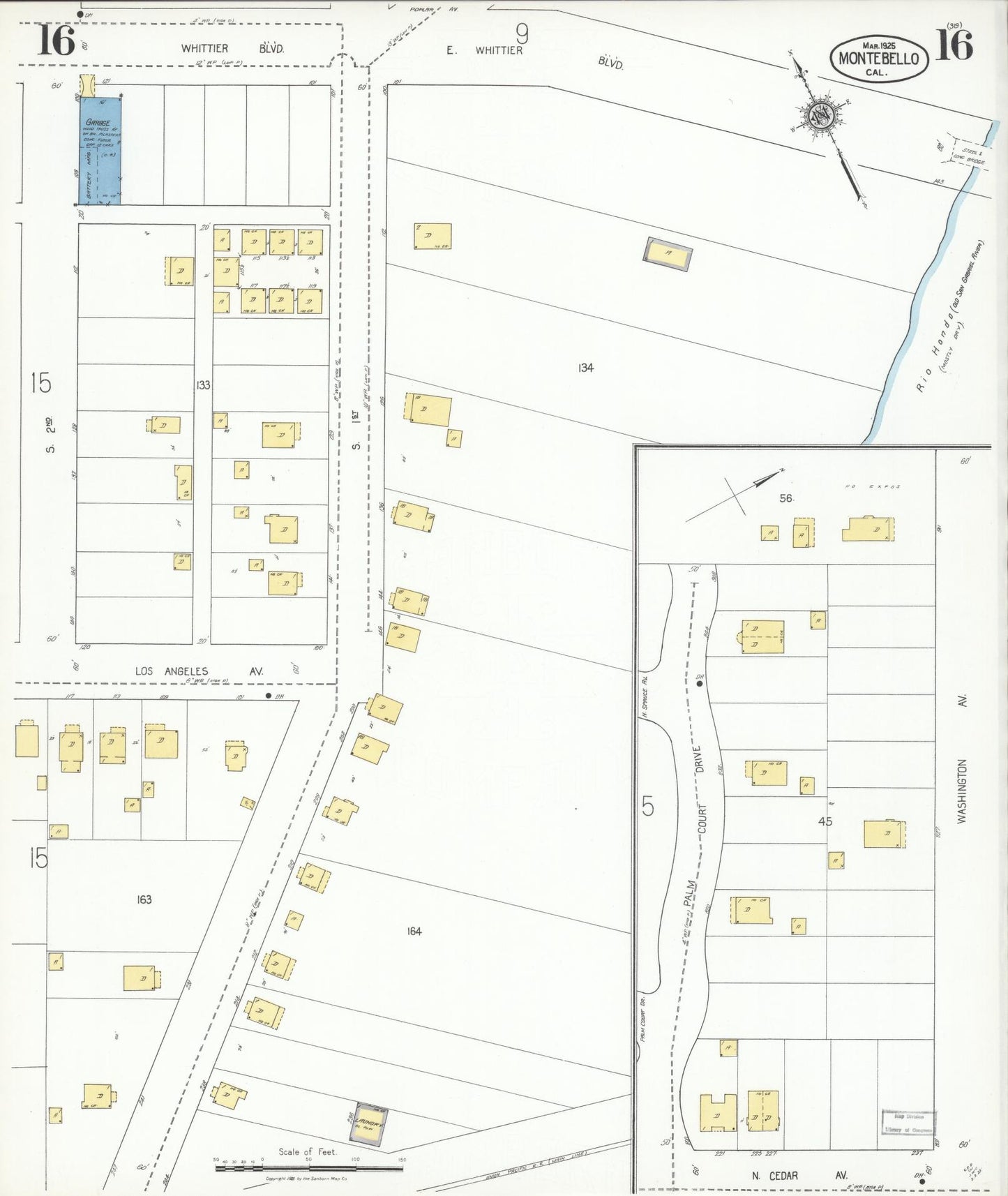 Sanborn Fire Insurance Map from Montebello, Los Angeles County, California (1925), Sheet #0016 - Historic Sanborn Fire Insurance Map Print, vintage old map wall art, antique decor, genealogy gift, California California map