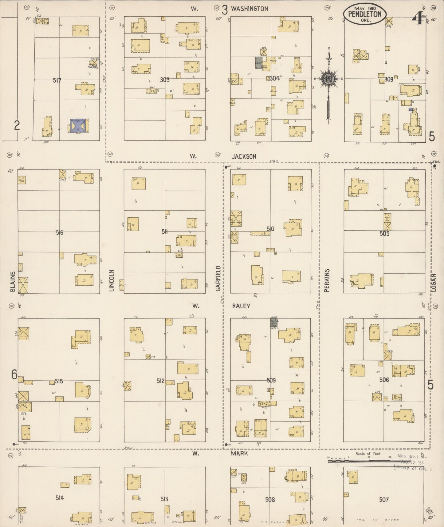 Sanborn Fire Insurance Map from Pendleton, Umatilla County, Oregon (1910), Sheet #0004 - Historic Sanborn Fire Insurance Map Print, vintage old map wall art, antique decor, genealogy gift, Oregon Oregon map