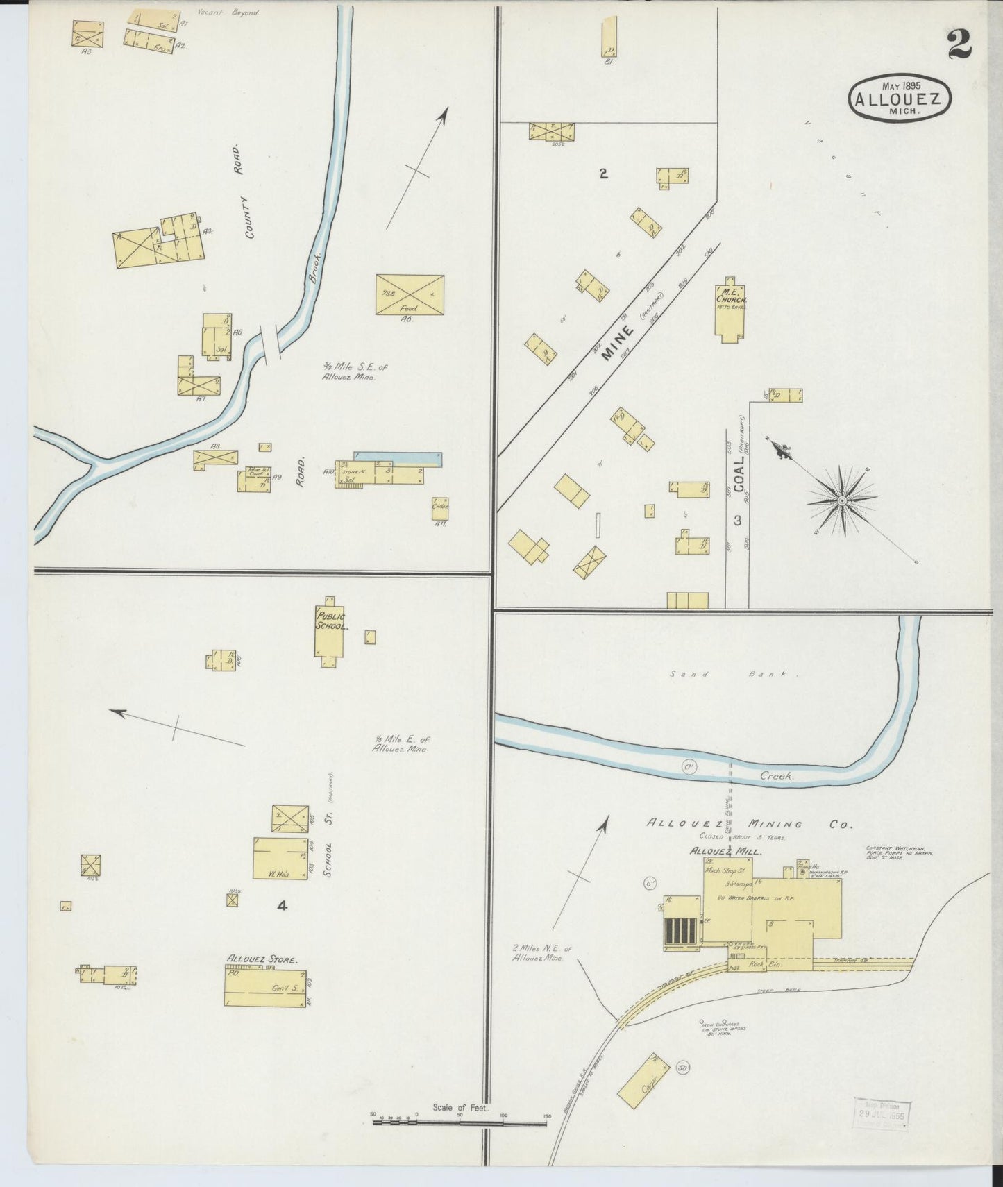 Sanborn Fire Insurance Map from Allouez, Keweenaw And Houghton Counties, Michigan (1895), Sheet #0002 - Historic Sanborn Fire Insurance Map Print, vintage old map wall art, antique decor, genealogy gift, Michigan Michigan map