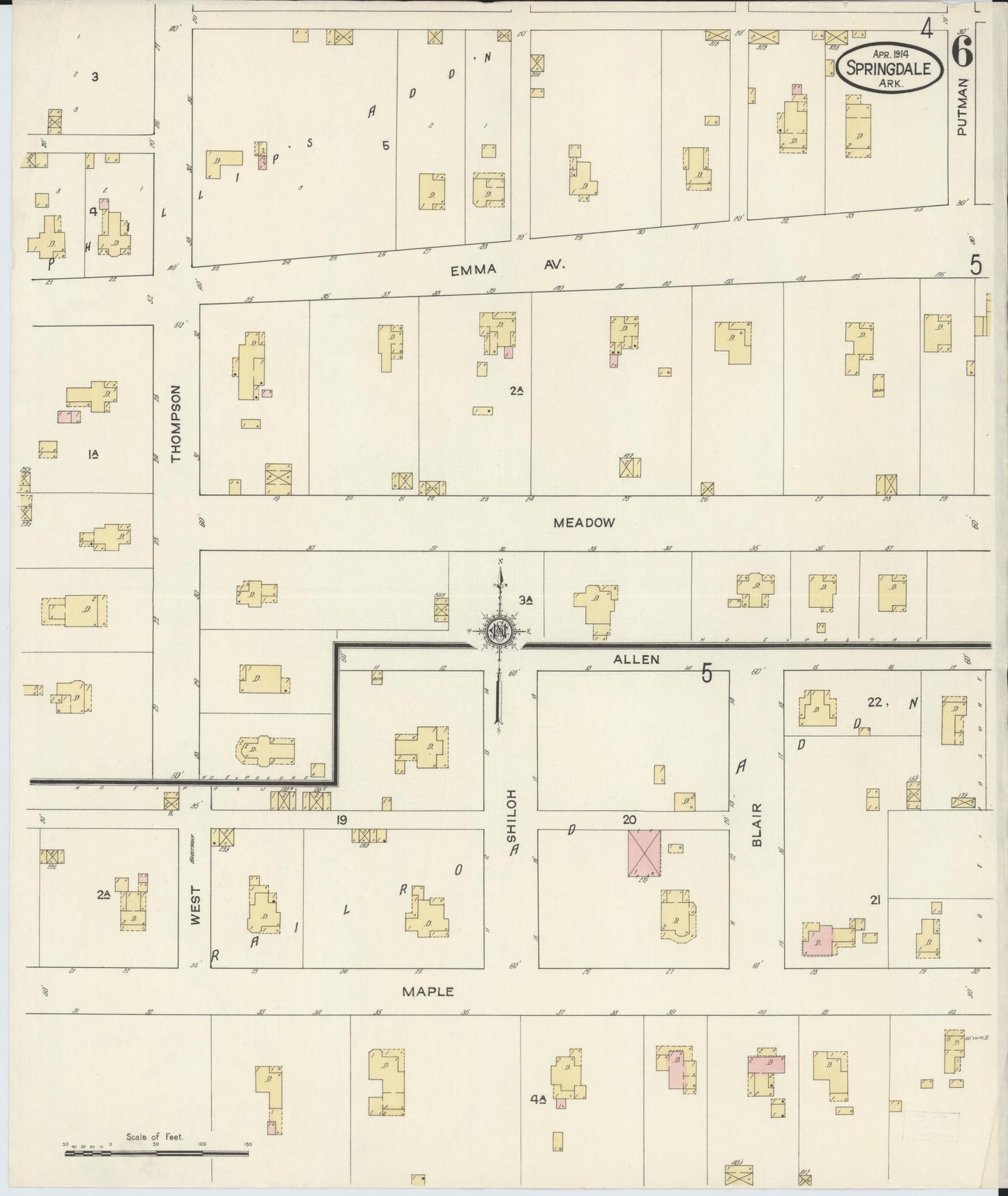 Sanborn Fire Insurance Map from Springdale, Washington County, Arkansas (1914), Sheet #0006 - Historic Sanborn Fire Insurance Map Print, vintage old map wall art, antique decor, genealogy gift, Arkansas Arkansas map