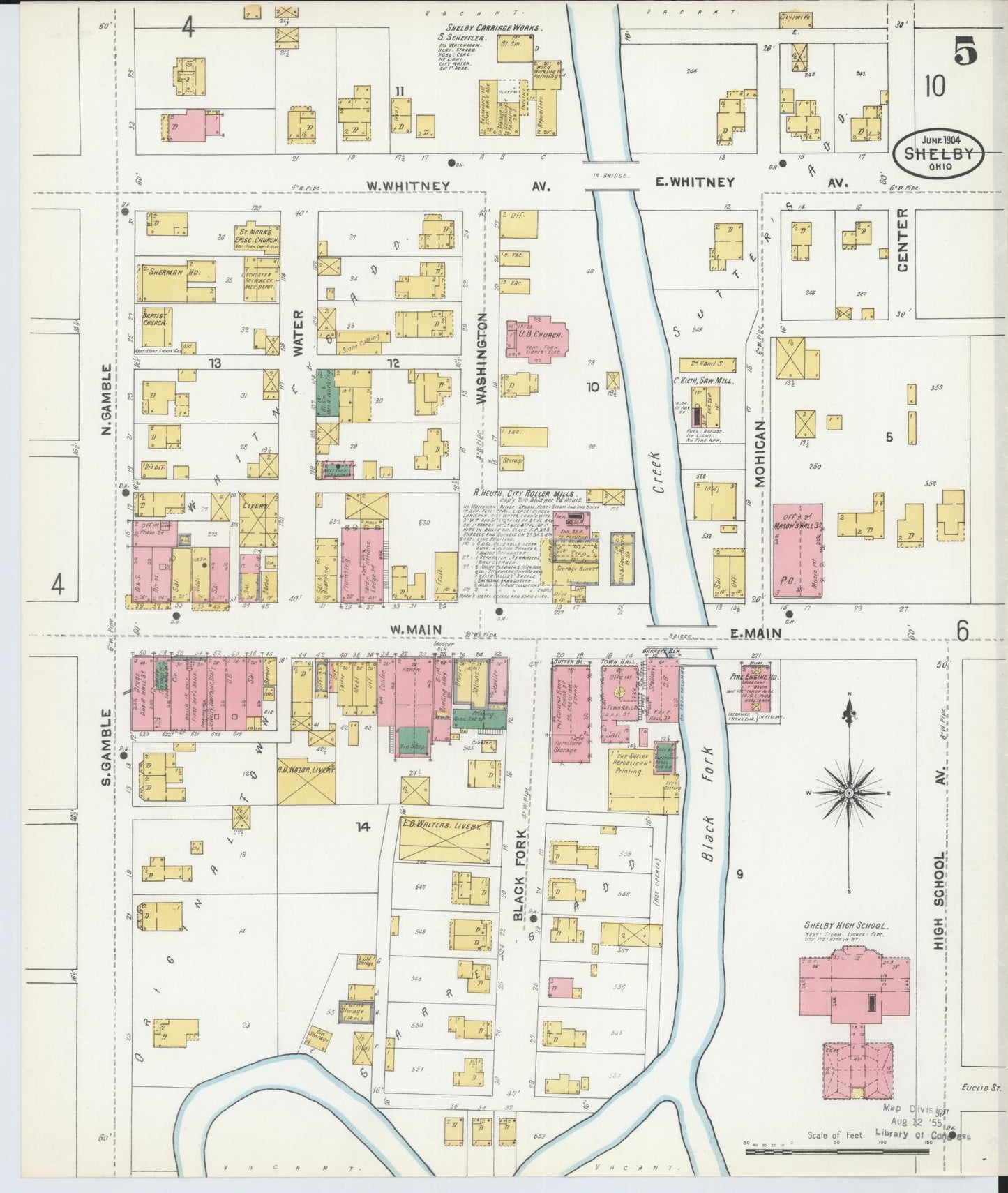Sanborn Fire Insurance Map from Shelby, Richland County, Ohio (1904), Sheet #0005 - Historic Sanborn Fire Insurance Map Print, vintage old map wall art, antique decor, genealogy gift, Ohio Ohio map