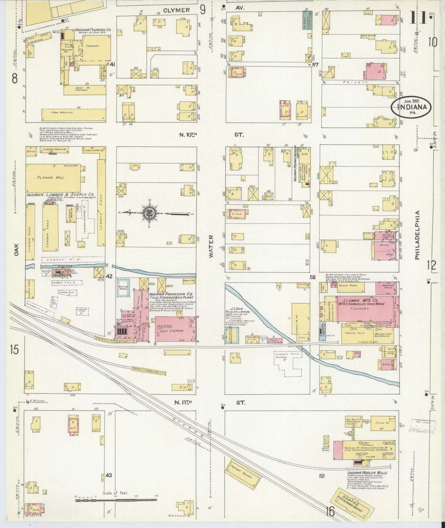 Sanborn Fire Insurance Map from Indiana, Indiana County, Pennsylvania (1910), Sheet #0011 - Historic Sanborn Fire Insurance Map Print, vintage old map wall art, antique decor, genealogy gift, Sanborn Fire Insurance Map from Indiana Indiana map