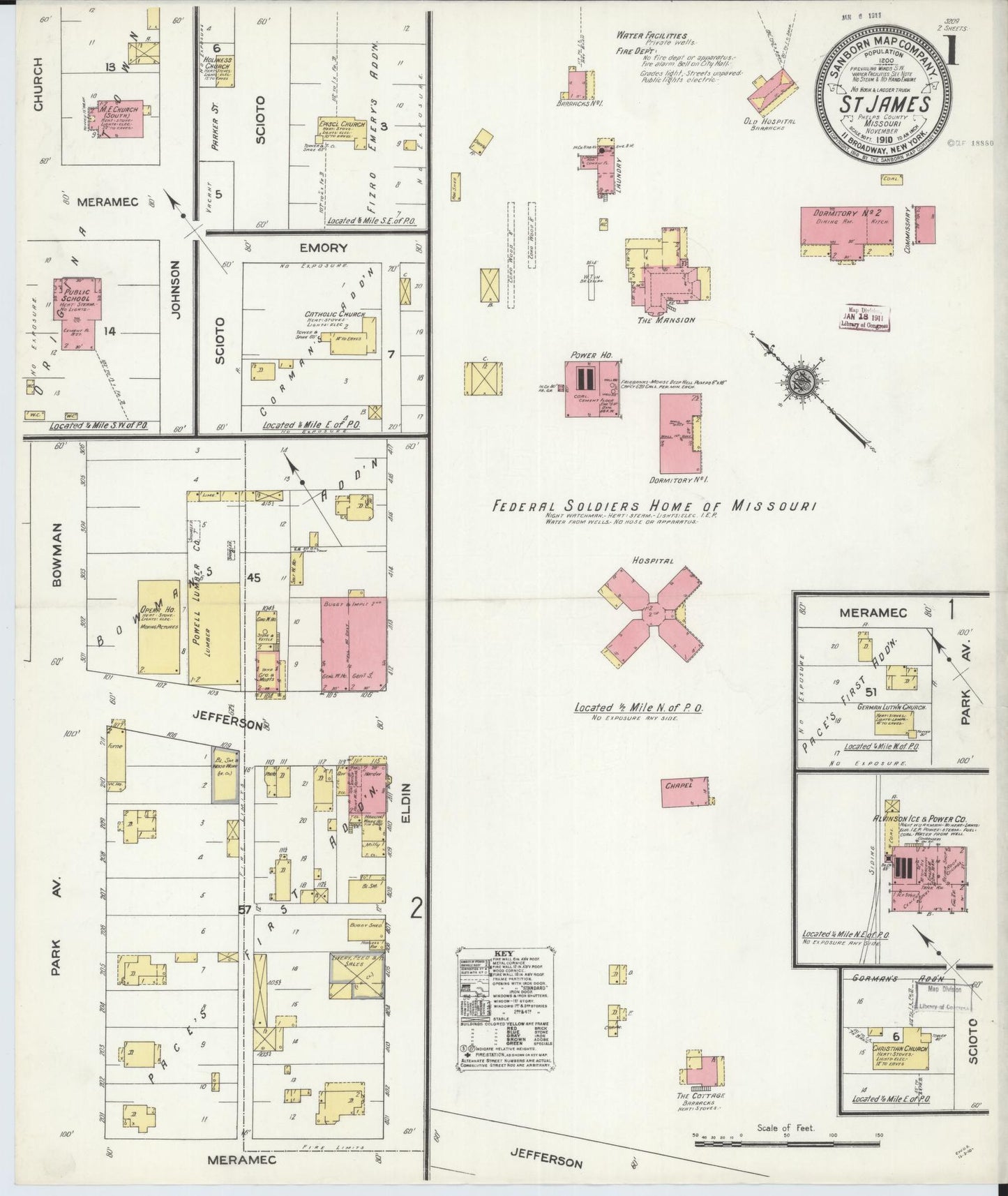 Sanborn Fire Insurance Map from Saint James, Phelps County, Missouri (1910), Sheet #0001 - Historic Sanborn Fire Insurance Map Print, vintage old map wall art, antique decor, genealogy gift, Missouri Missouri map
