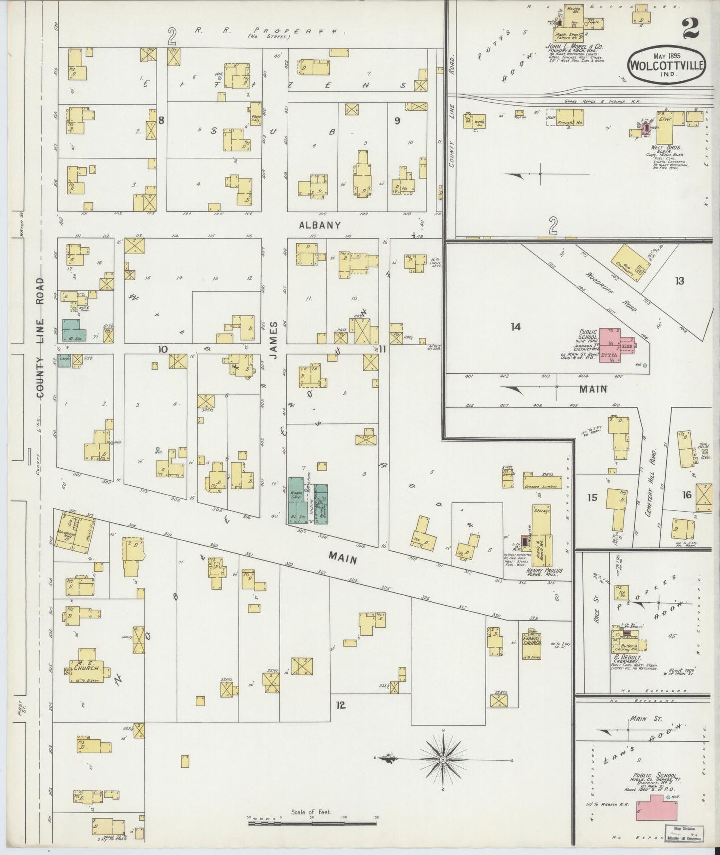 Sanborn Fire Insurance Map from Wolcottville, Noble And LaGrange Counties, Indiana (1895), Sheet #0002 - Historic Sanborn Fire Insurance Map Print, vintage old map wall art, antique decor, genealogy gift, Indiana Indiana map