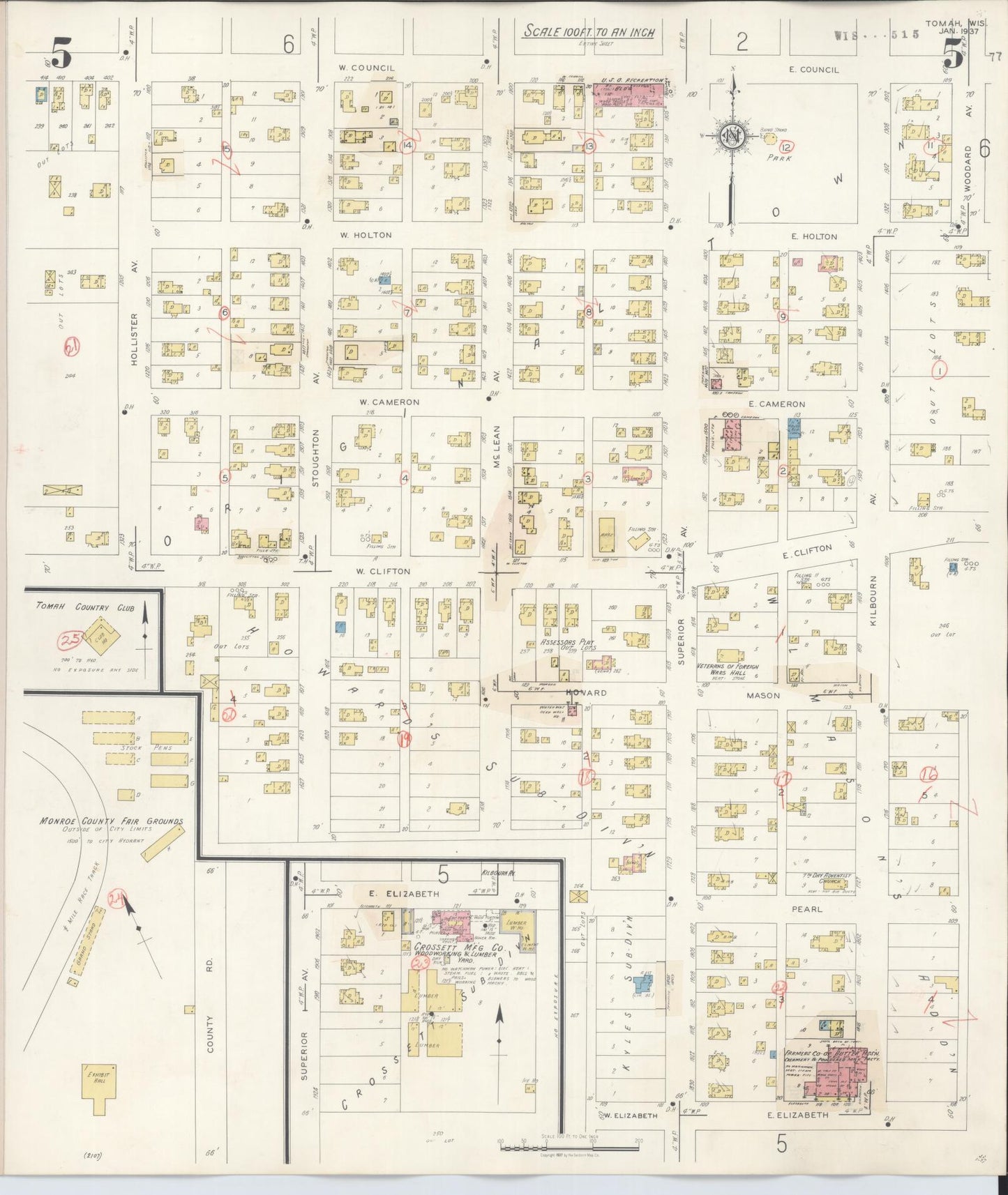 Sanborn Fire Insurance Map from Tomah, Monroe County, Wisconsin (1944), Sheet #0005 - Historic Sanborn Fire Insurance Map Print, vintage old map wall art, antique decor, genealogy gift, Wisconsin Wisconsin map