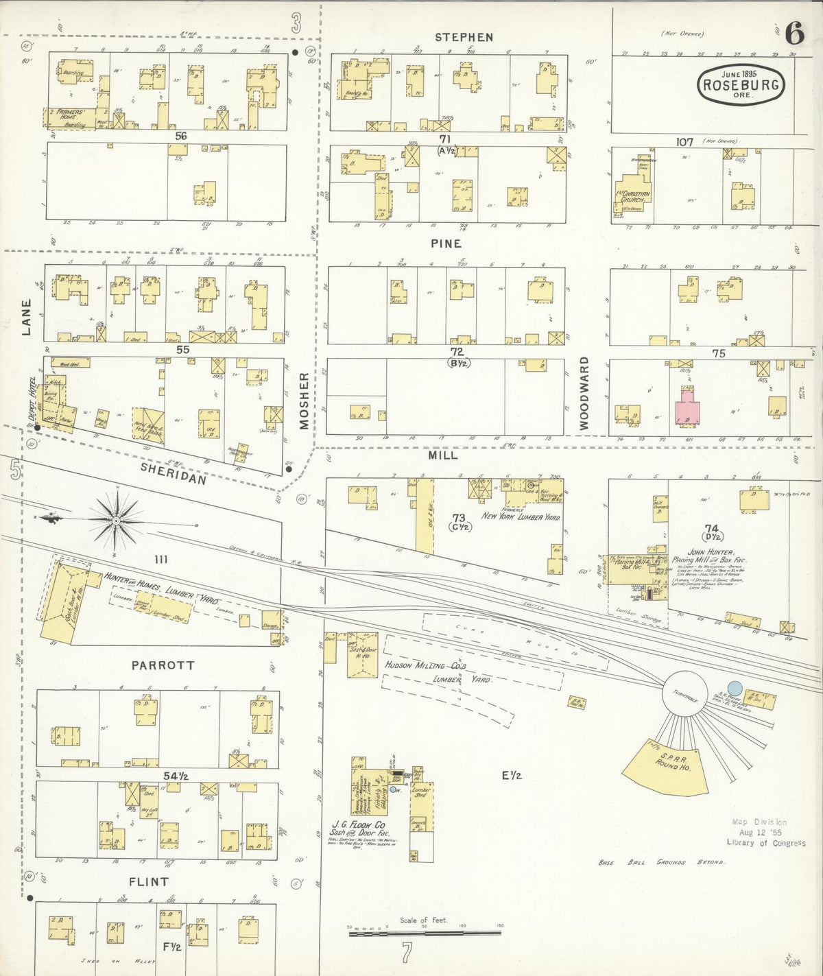 Sanborn Fire Insurance Map from Roseburg, Douglas County, Oregon (1895), Sheet #0006 - Historic Sanborn Fire Insurance Map Print, vintage old map wall art, antique decor, genealogy gift, Oregon Oregon map