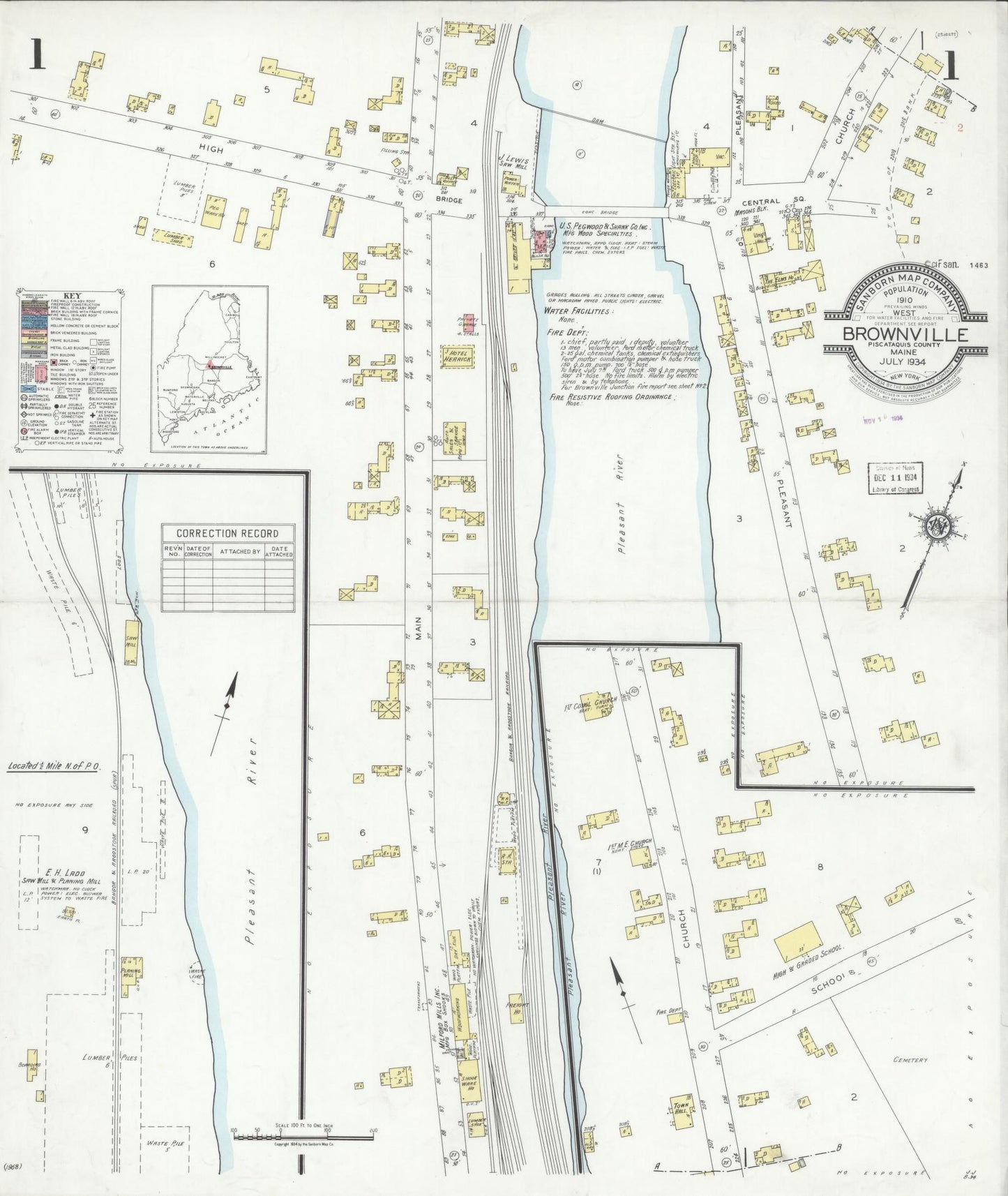 Sanborn Fire Insurance Map from Brownville, Piscataquis County, Maine. (1934) – Historic Sanborn Fire Insurance Map Print