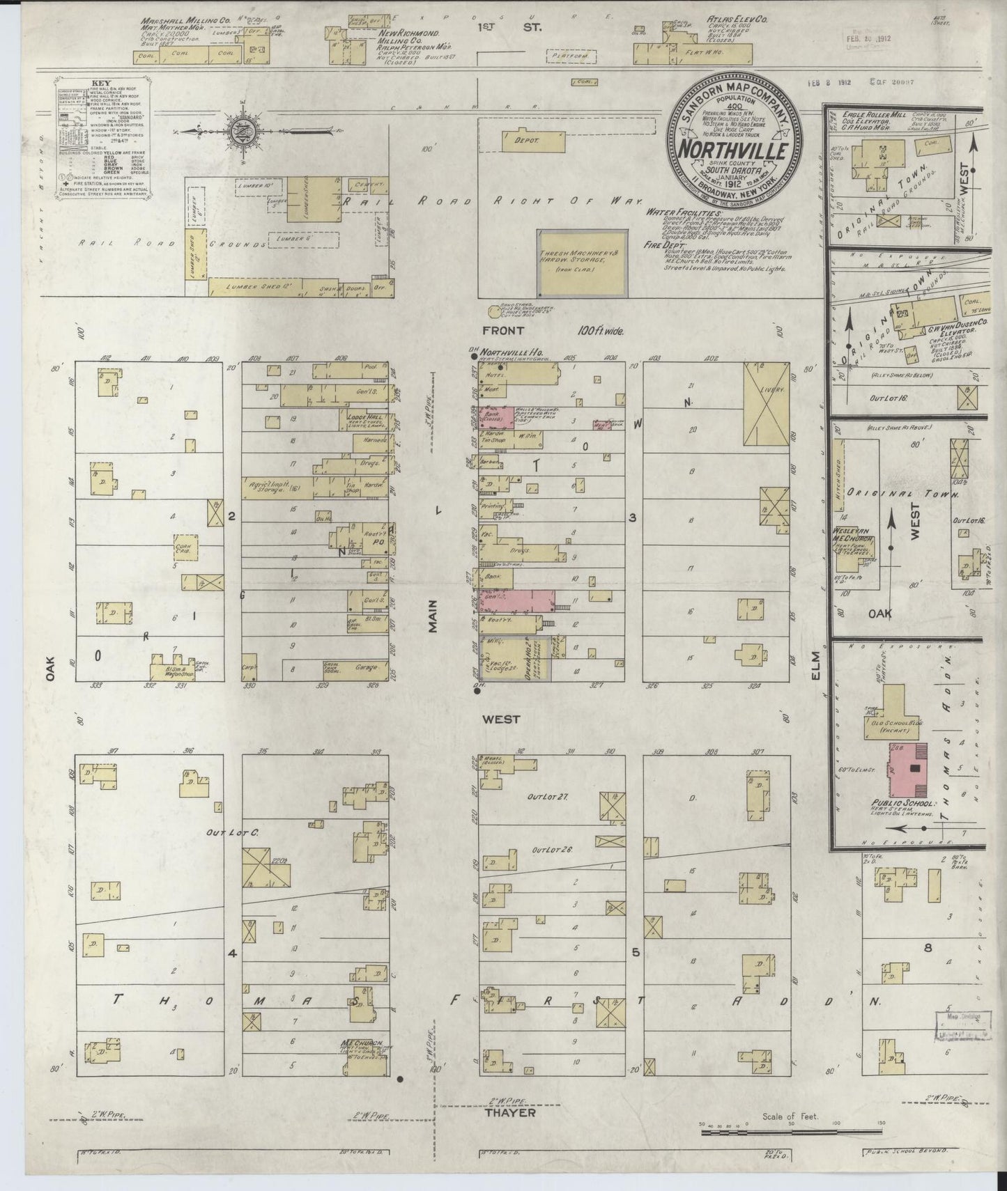 Sanborn Fire Insurance Map from Northville, Spink County, South Dakota (1912), Sheet #0001 - Historic Sanborn Fire Insurance Map Print, vintage old map wall art, antique decor, genealogy gift, South Dakota South Dakota map