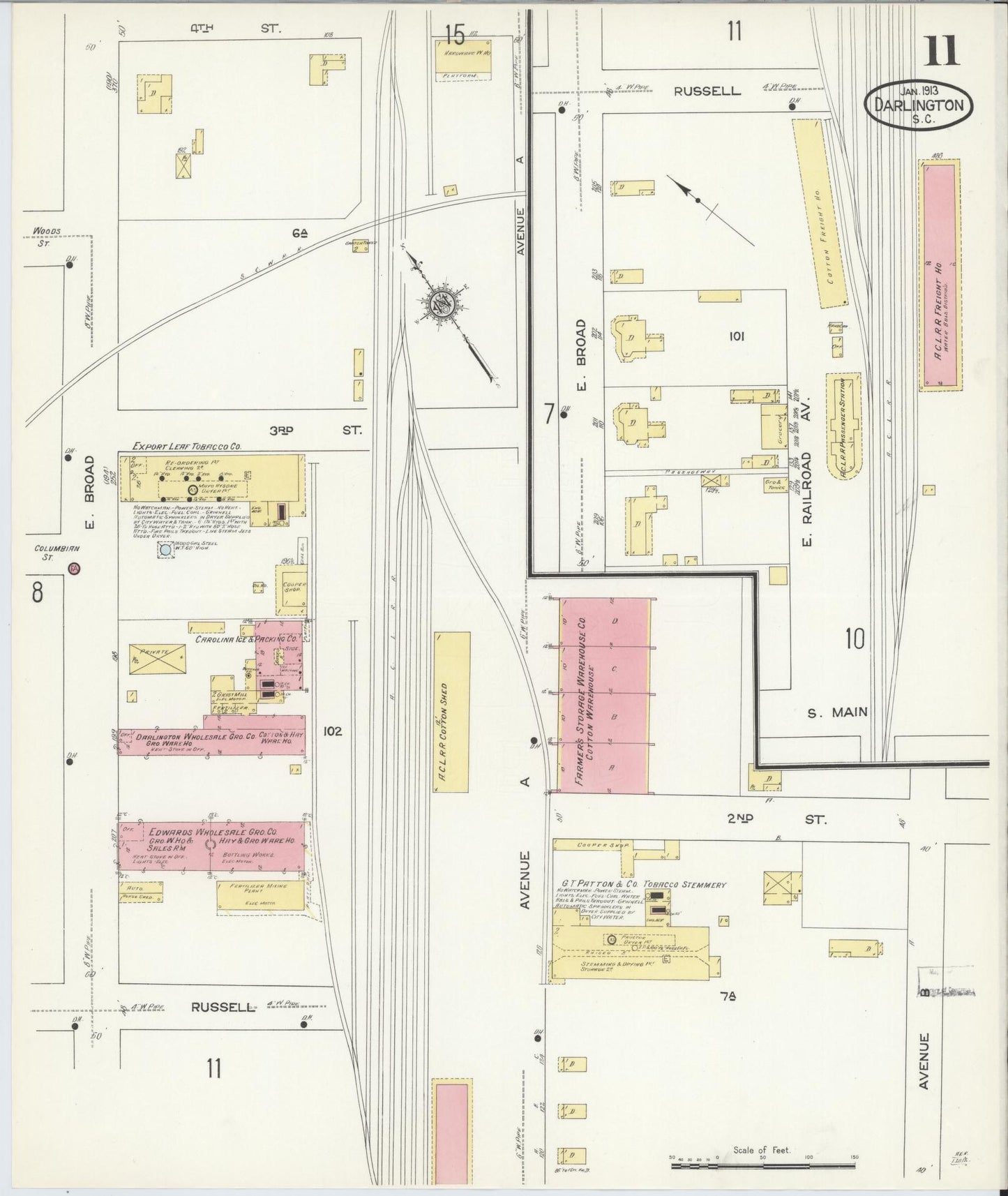 Sanborn Fire Insurance Map from Darlington, Darlington County, South Carolina (1913), Sheet #0011 - Historic Sanborn Fire Insurance Map Print, vintage old map wall art, antique decor, genealogy gift, South Carolina South Carolina map