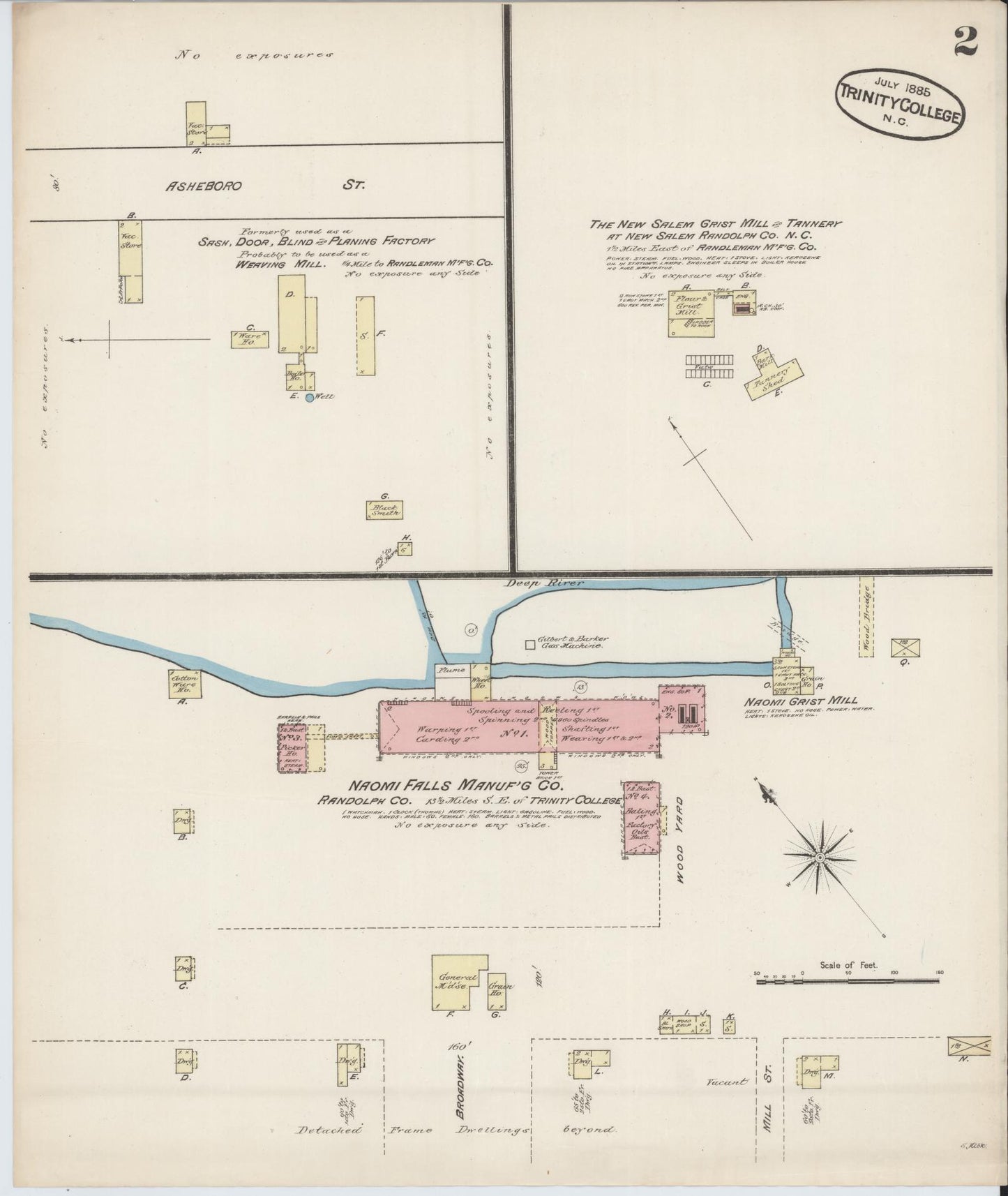 Sanborn Fire Insurance Map from Trinity College, Randolph County, North Carolina (1885), Sheet #0002 - Historic Sanborn Fire Insurance Map Print, vintage old map wall art, antique decor, genealogy gift, North Carolina North Carolina map