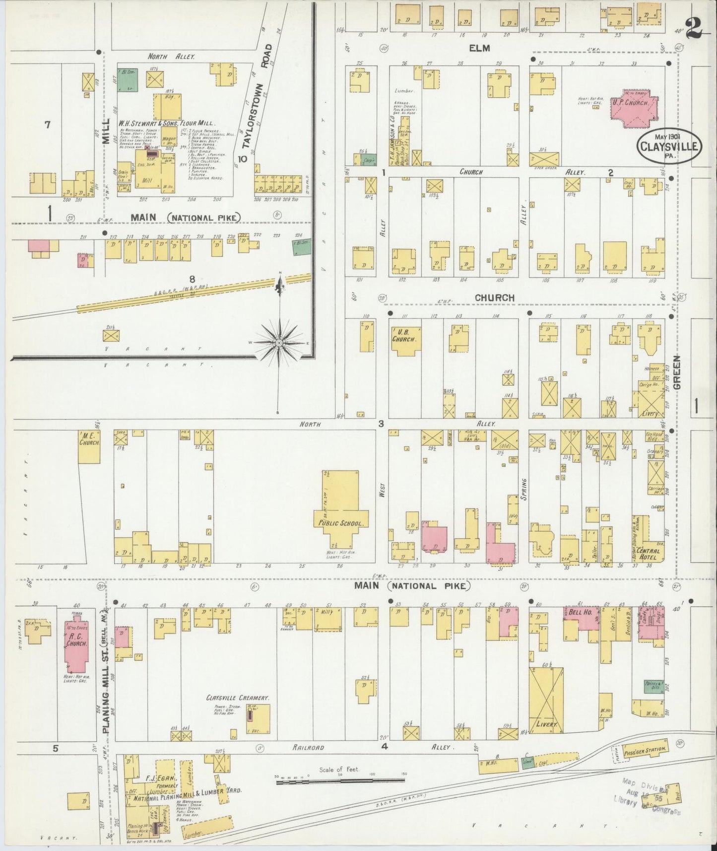 Sanborn Fire Insurance Map from Claysville, Washington County, Pennsylvania (1901), Sheet #0002 - Historic Sanborn Fire Insurance Map Print, vintage old map wall art, antique decor, genealogy gift, Pennsylvania Pennsylvania map