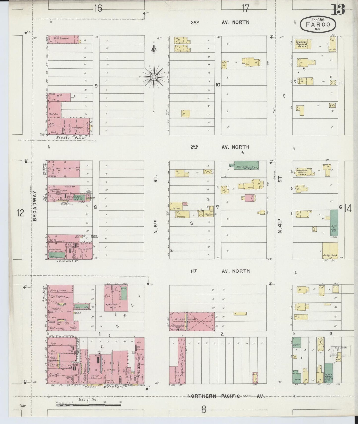 Sanborn Fire Insurance Map from Fargo, Cass County, North Dakota (1896), Sheet #0013 - Historic Sanborn Fire Insurance Map Print, vintage old map wall art, antique decor, genealogy gift, North Dakota North Dakota map