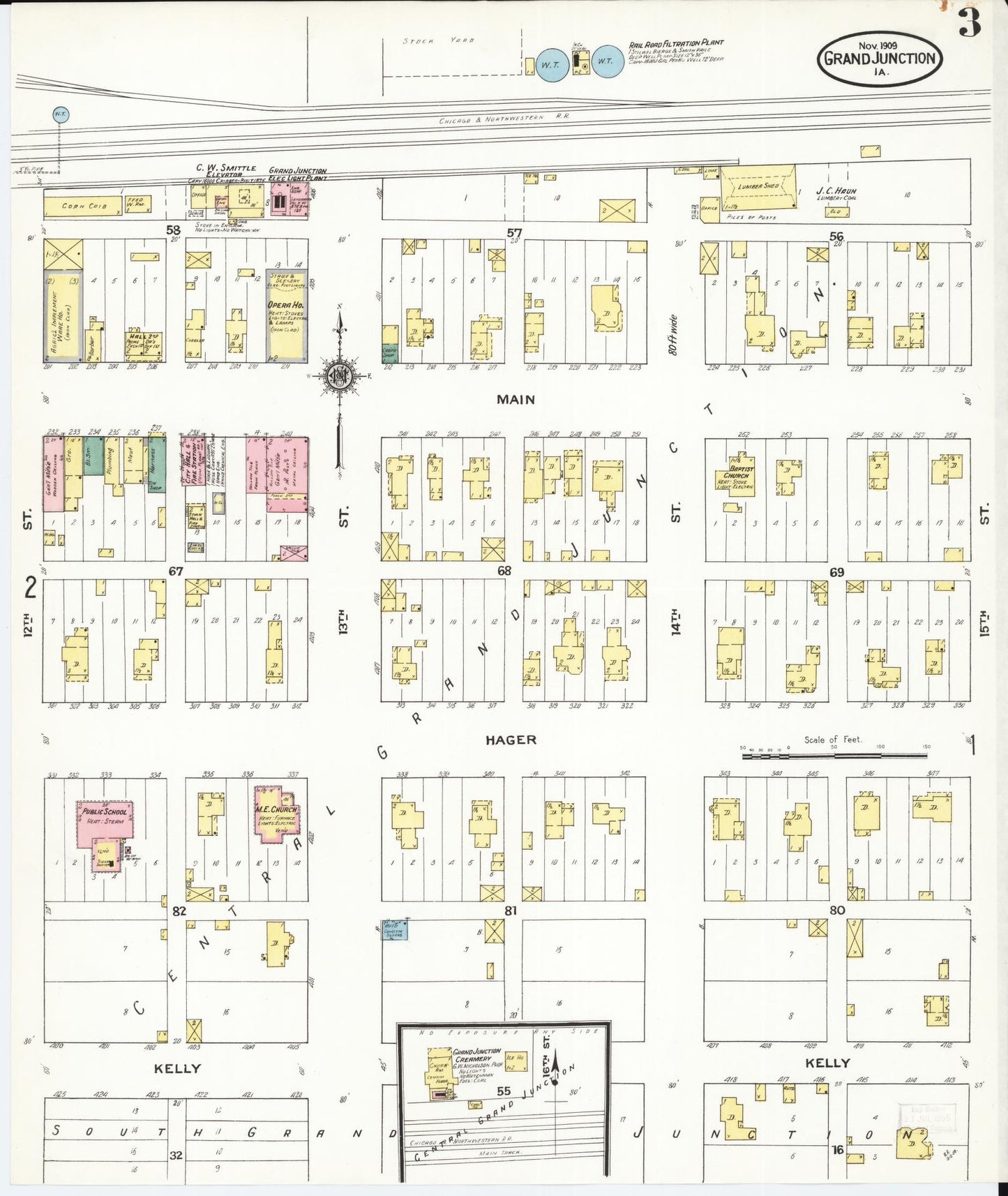 Sanborn Fire Insurance Map from Grand Junction, Greene County, Iowa (1909), Sheet #0003 - Historic Sanborn Fire Insurance Map Print, vintage old map wall art
