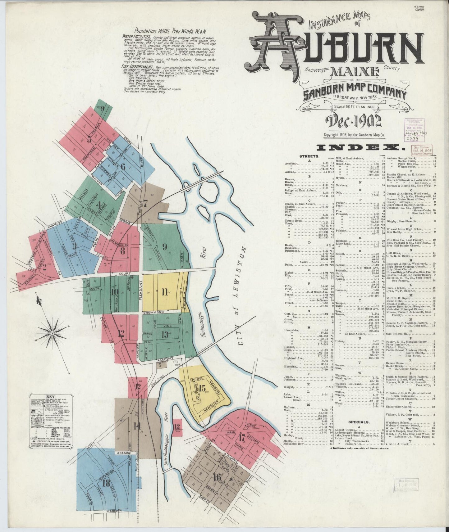 Sanborn Fire Insurance Map from Auburn, Androscoggin County, Maine. (1902) – Historic Sanborn Fire Insurance Map Print