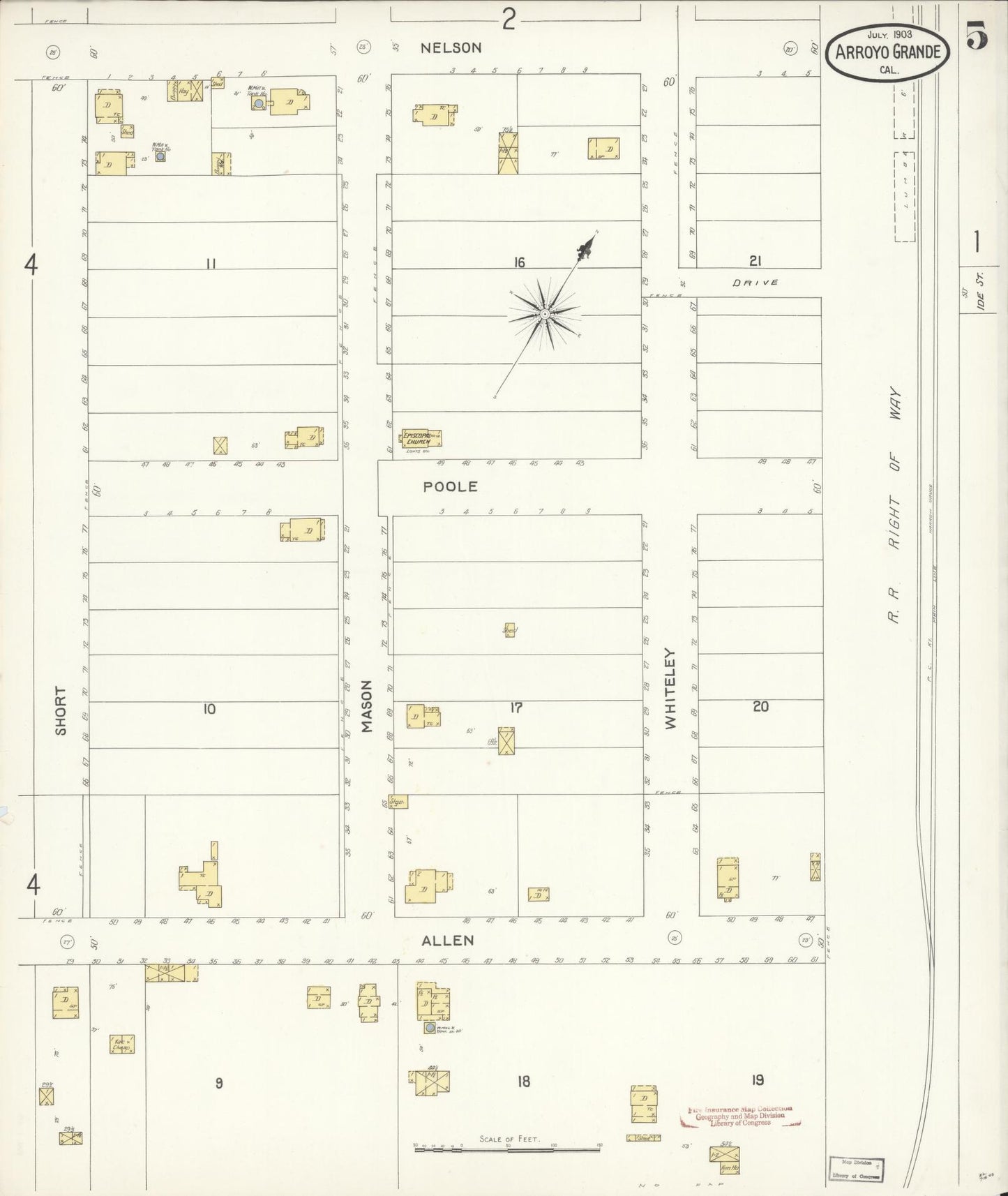 Sanborn Fire Insurance Map from Arroyo Grande, San Luis Obispo County, California (1903), Sheet #0005 - Historic Sanborn Fire Insurance Map Print, vintage old map wall art, antique decor, genealogy gift, California California map