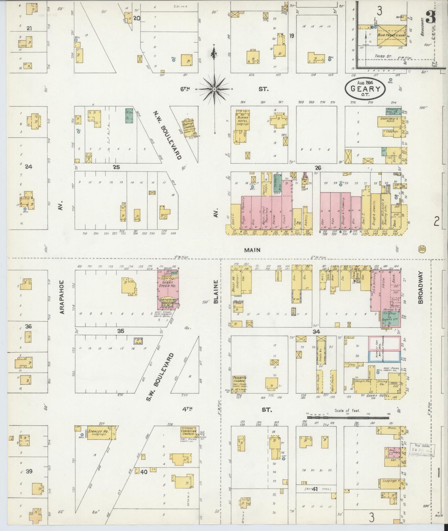 Sanborn Fire Insurance Map from Geary, Blaine County, Oklahoma (1904), Sheet #0003 - Complete Map Set gallery image, historic Sanborn map, vintage wall art, Oklahoma Oklahoma