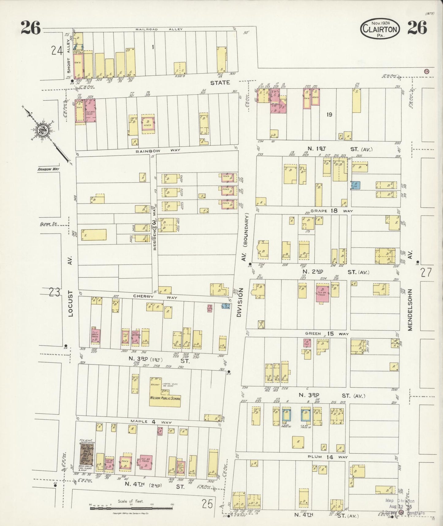 Sanborn Fire Insurance Map from Clairton, Allegheny County, Pennsylvania (1924), Sheet #0026 - Historic Sanborn Fire Insurance Map Print, vintage old map wall art, antique decor, genealogy gift, Pennsylvania Pennsylvania map