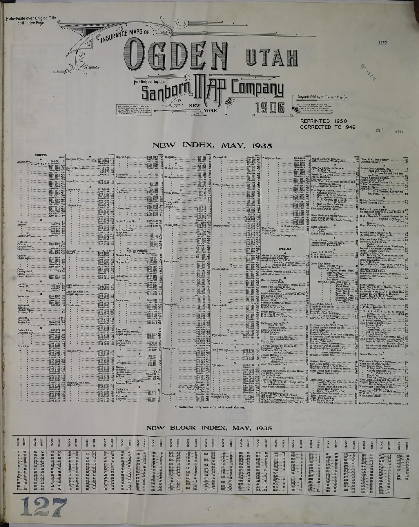 Sanborn Fire Insurance Map from Ogden, Weber County, Utah. (1949) – Historic Sanborn Fire Insurance Map Print