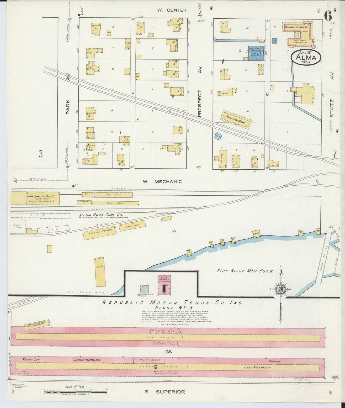 Sanborn Fire Insurance Map from Alma, Gratiot County, Michigan (1917), Sheet #0006 - Historic Sanborn Fire Insurance Map Print, vintage old map wall art, antique decor, genealogy gift, Michigan Michigan map