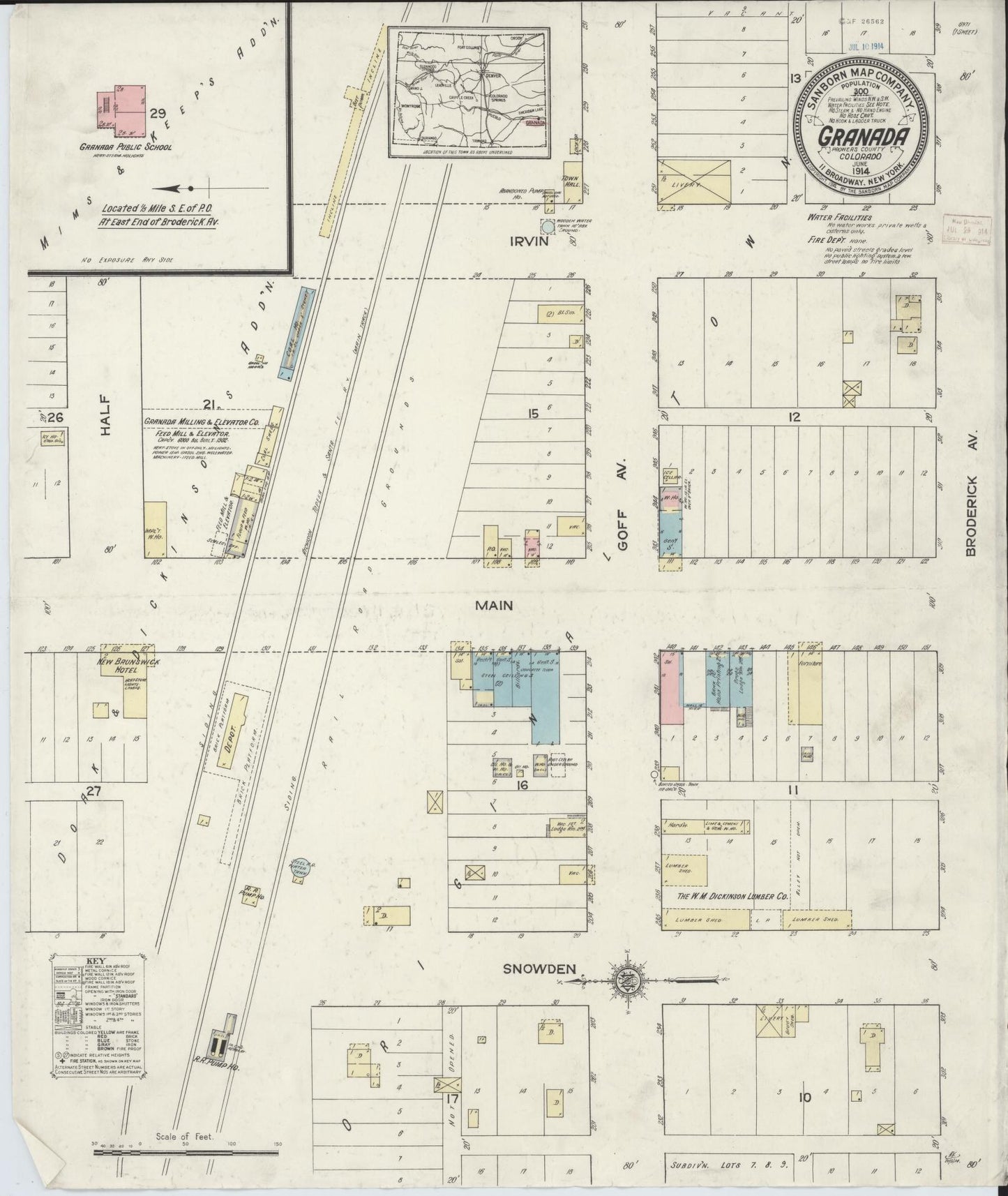 Sanborn Fire Insurance Map from Granada, Prowers County, Colorado (1914), Sheet #0001 - Historic Sanborn Fire Insurance Map Print, vintage old map wall art, antique decor, genealogy gift, Colorado Colorado map
