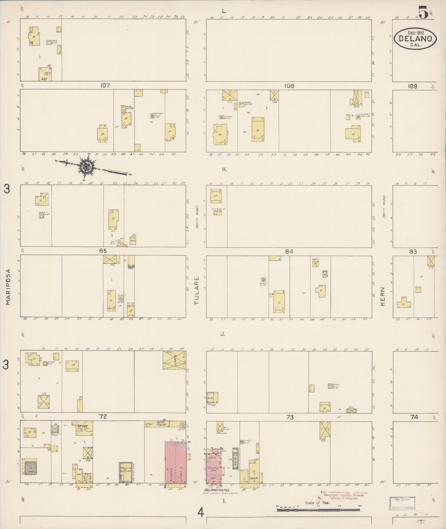 Sanborn Fire Insurance Map from Delano, Kern County, California (1912), Sheet #0005 - Historic Sanborn Fire Insurance Map Print, vintage old map wall art, antique decor, genealogy gift, California California map