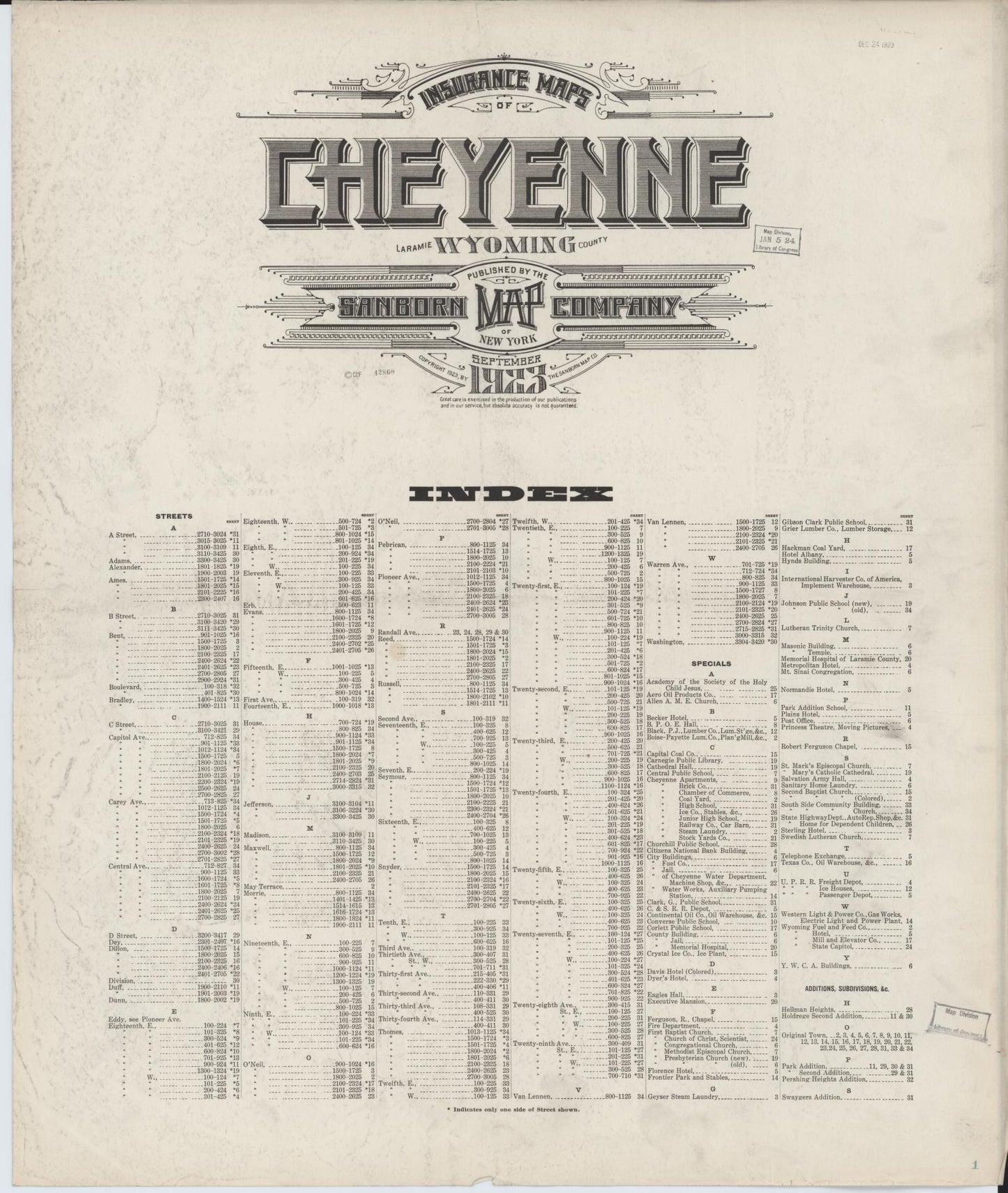 Sanborn Fire Insurance Map from Cheyenne, Laramie County, Wyoming. (1923) – Historic Sanborn Fire Insurance Map Print