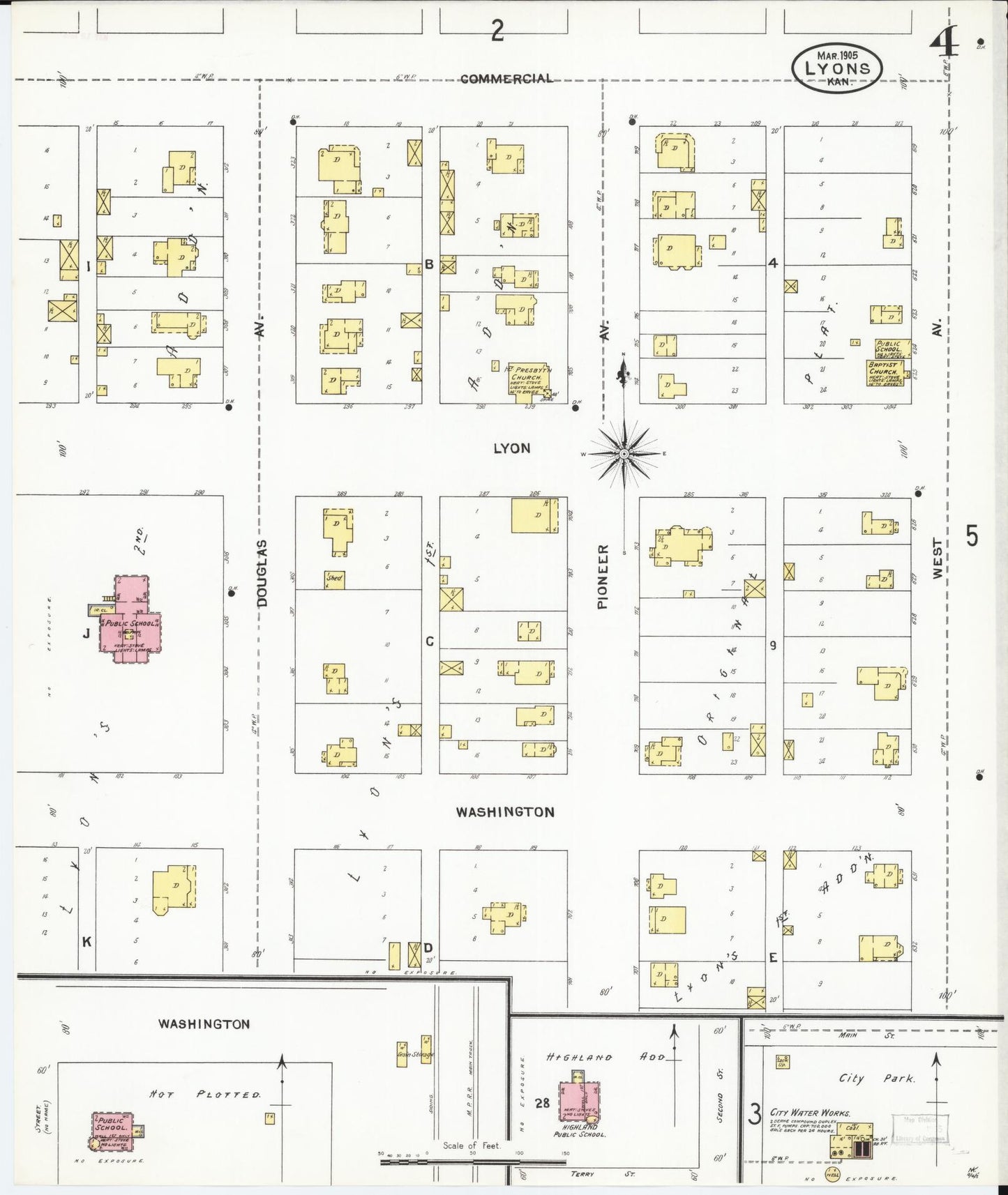 Sanborn Fire Insurance Map from Lyons, Rice County, Kansas (1905), Sheet #0004 - Historic Sanborn Fire Insurance Map Print, vintage old map wall art, antique decor, genealogy gift, Kansas Kansas map
