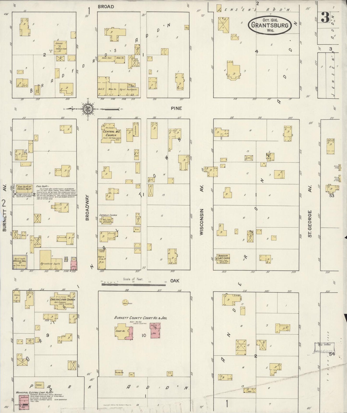 Sanborn Fire Insurance Map from Grantsburg, Burnett County, Wisconsin (1916), Sheet #0003 - Complete Map Set gallery image, historic Sanborn map, vintage wall art, Wisconsin Wisconsin