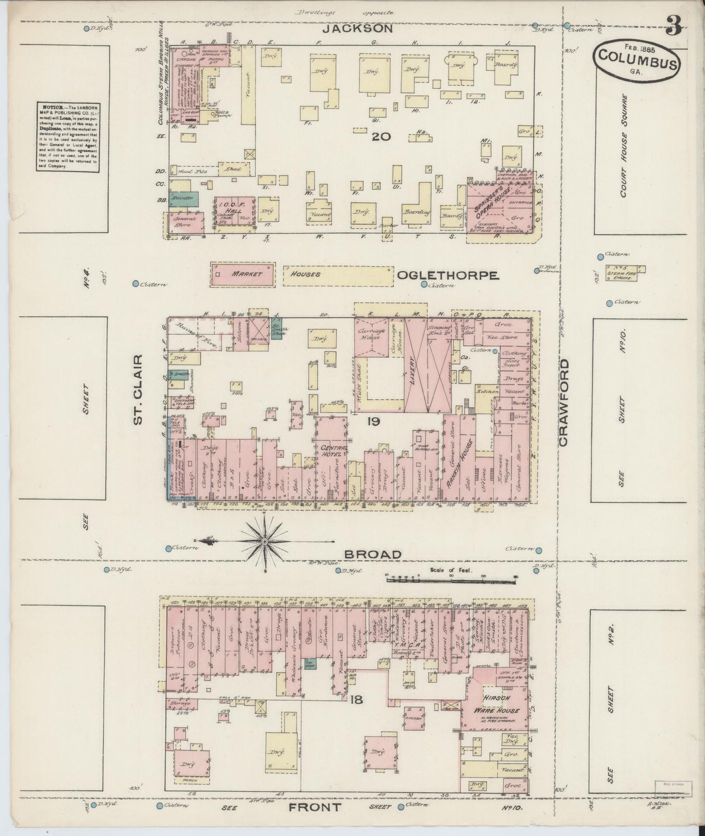 Sanborn Fire Insurance Map from Columbus, Muscogee County, Georgia (1885), Sheet #0003 - Historic Sanborn Fire Insurance Map Print, vintage old map wall art, antique decor, genealogy gift, Georgia Georgia map