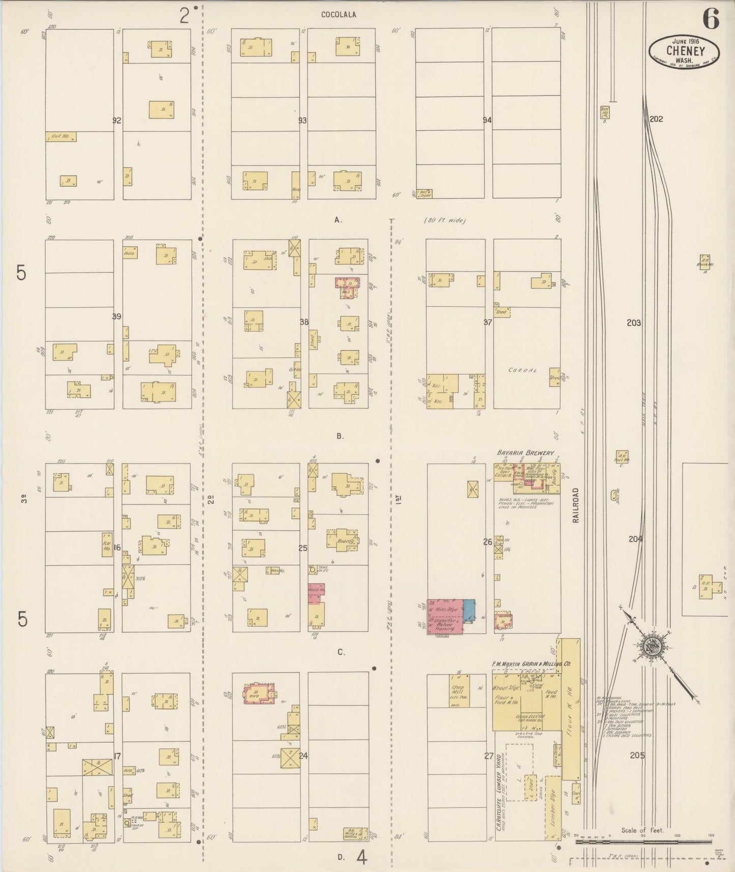 Sanborn Fire Insurance Map from Cheney, Spokane County, Washington (1916), Sheet #0006 - Complete Map Set gallery image, historic Sanborn map, vintage wall art, Washington Washington