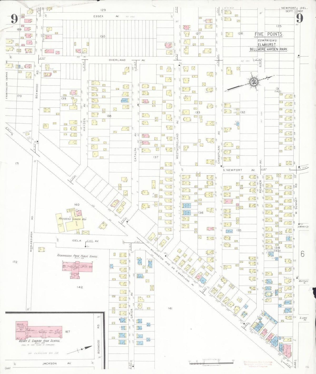 Sanborn Fire Insurance Map from Newport, New Castle County, Delaware (1937), Sheet #0009 - Complete Map Set gallery image, historic Sanborn map, vintage wall art, Delaware Delaware