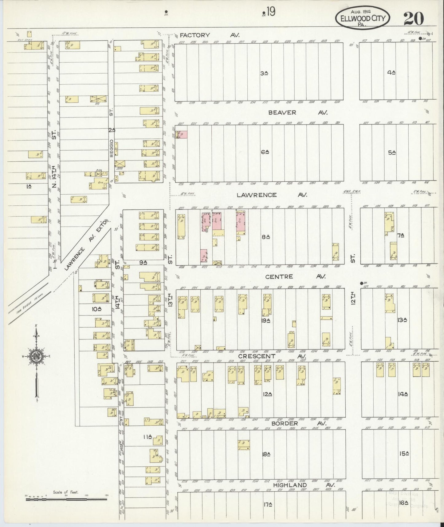Sanborn Fire Insurance Map from Ellwood City, Lawrence County, Pennsylvania (1914), Sheet #0020 - Historic Sanborn Fire Insurance Map Print, vintage old map wall art, antique decor, genealogy gift, Pennsylvania Pennsylvania map